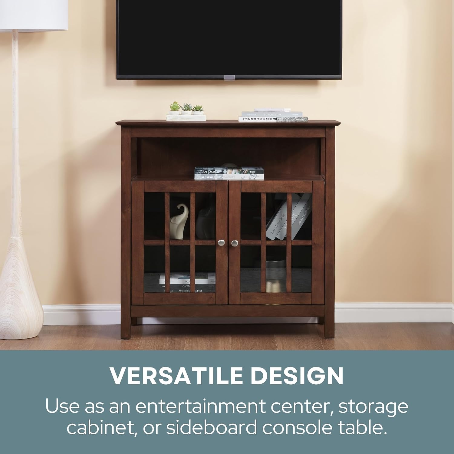 Convenience Concepts Big Sur Highboy TV Stand with Storage Cabinets and Shelves in White Finish