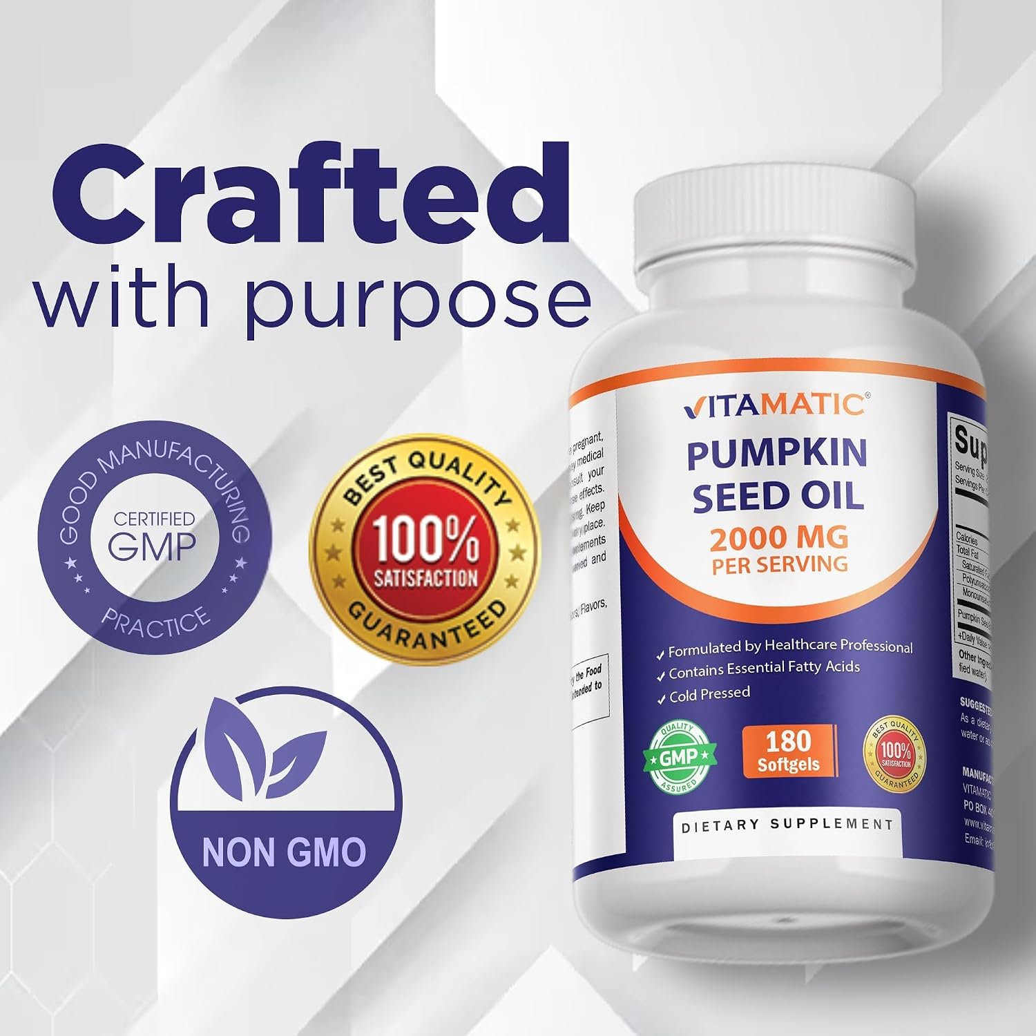 Vitamatic Pumpkin Seed Oil 2000mg Softgel Capsules, 180 Softgels