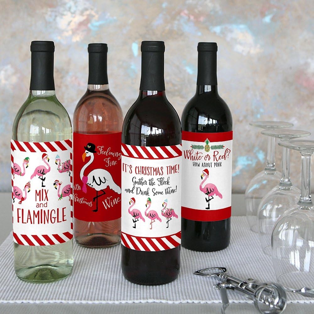 Big Dot of Happiness Ugly Sweater - Holiday and Christmas Wine Bottle Label Stickers - Set of 4