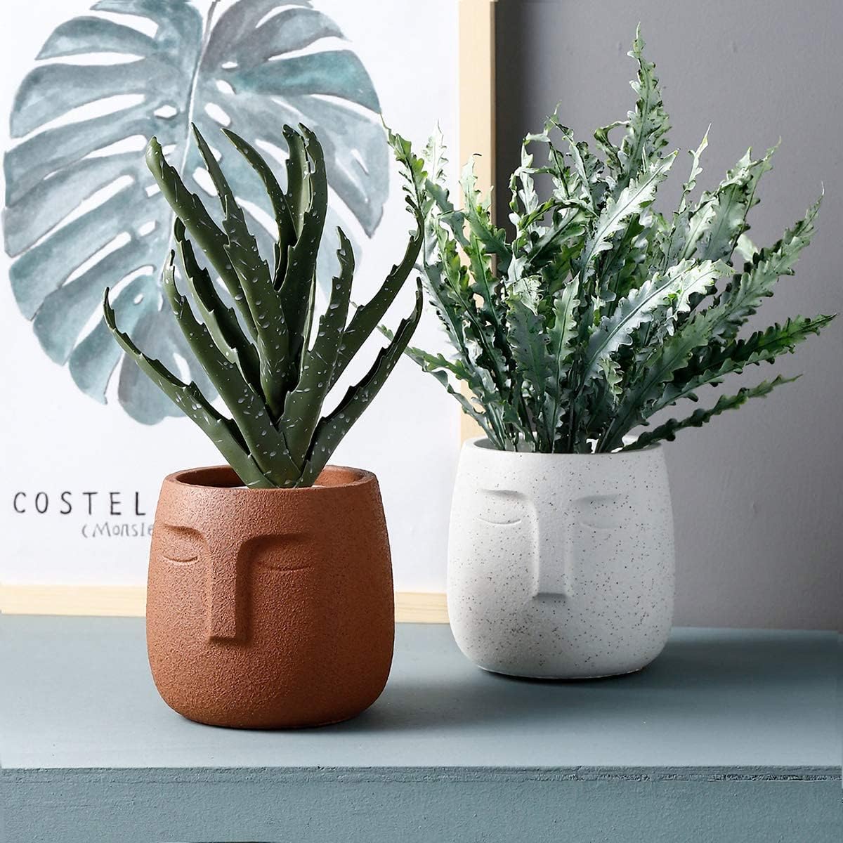 GeLive Head Plant Pot Succulent Planter with Drainage Hole Modern Statue Flower Pot Face Plant Vase Windowsill Box Art Home Decoration Indoor
