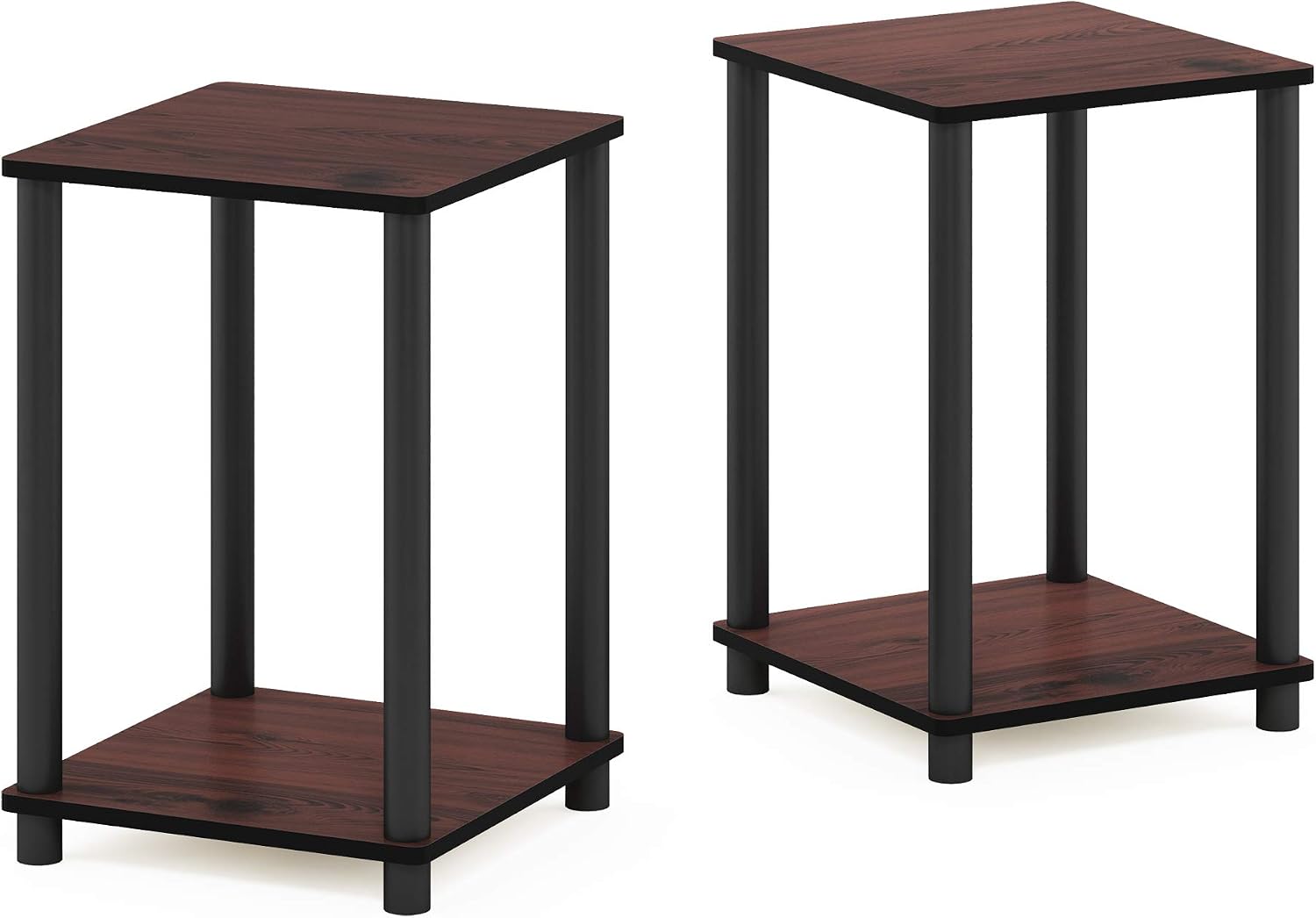 Furinno Turn-N-Tube End Table Corner Shelves, Set of 2, Dark Cherry/Black | Stackable Modern End Table with Open Shelf, Night Stand, Bedside Table, for Living Room, Bedroom