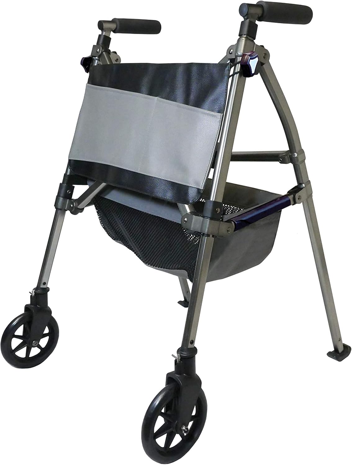 Signature Life Elite Travel Walker, Lightweight Folding Rolling-Walker with Swivel Wheels for Adults, Seniors, and Elderly, Compact Narrow Walking Aid, Height Adjustable with Ski Glides and Pouch