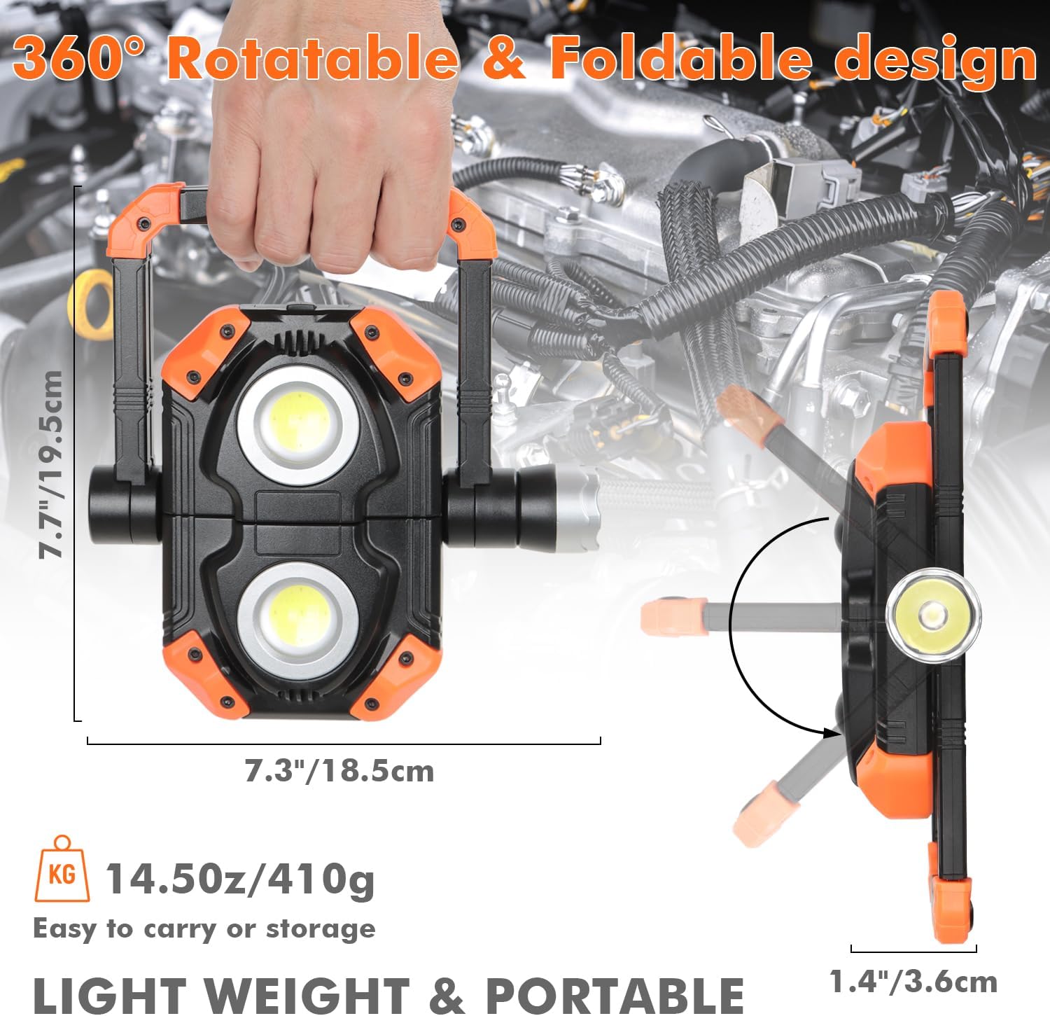 Sunzone LED Work Light, Rechargeable Work Lights with Magnetic Base, 2 Pack
