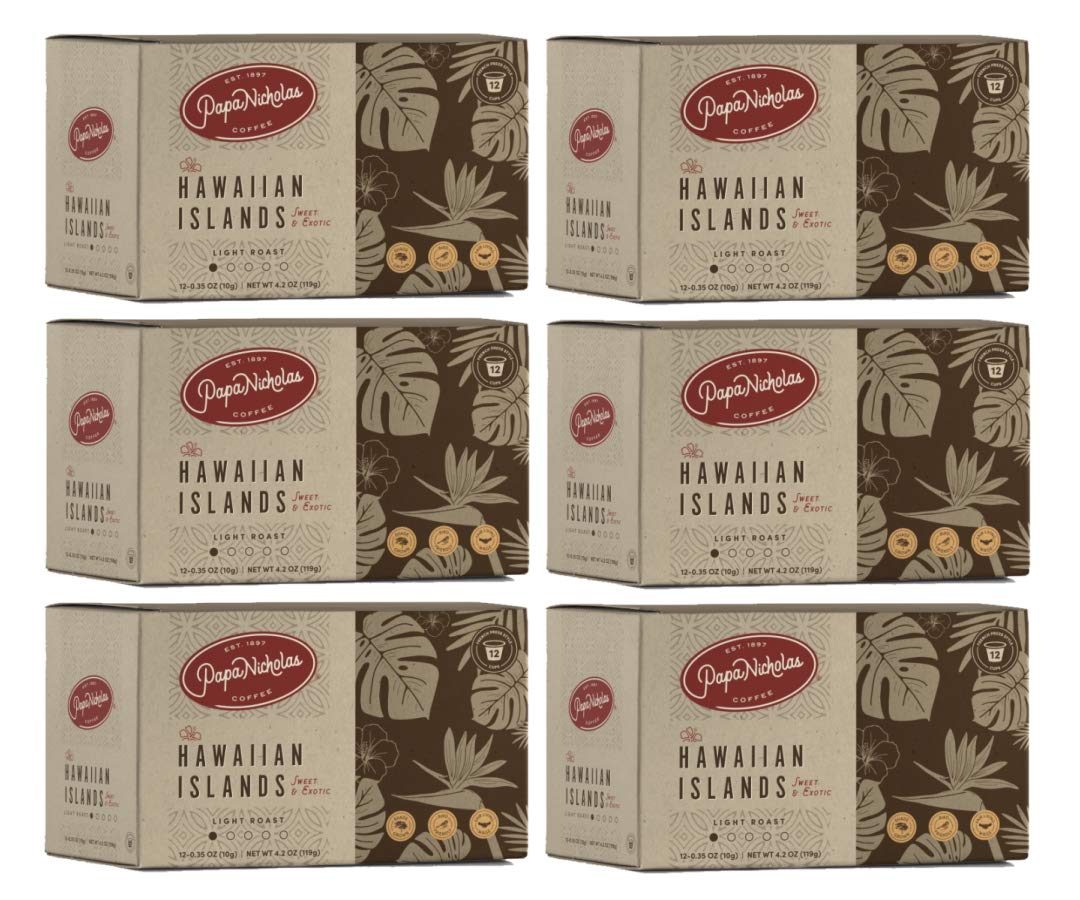 Papanicholas Coffee Single Serve Coffee Cups, Fits Keurig K Cup Brewers, Coffee Pods Hawaiian Islands Blend,12 Ounce