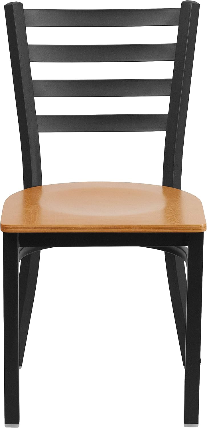 Flash Furniture Hercules Series Commercial Ladder Back Restaurant Chairs, Modern Lightweight Metal Dining Chairs with Padded Seats, Set of 2, Black