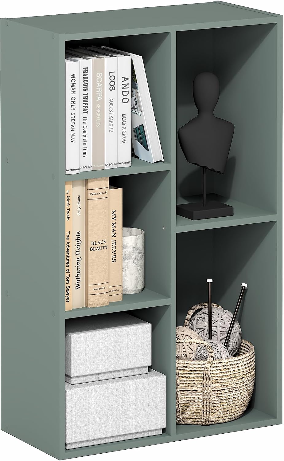 Furinno LUDER Book Shelf, 5-Cube Bookshelf, Reversible Bookcase, 9.4 x 19.5 x 31.5, Easy Assembly, for Living Room, Bedroom, Home Office, White