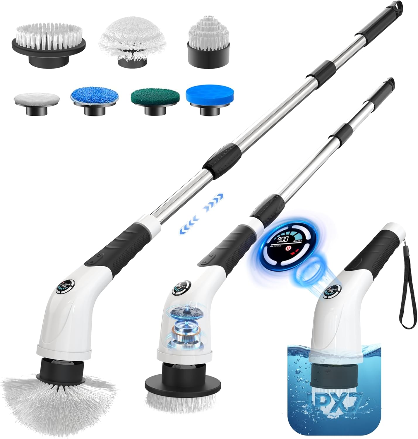 Cordless Electric Spin Scrubber, IPX7 Waterproof Rechargeable Power Cleaning Brush with 4000mAh Battery, 210min Runtime, 7 Brush Heads