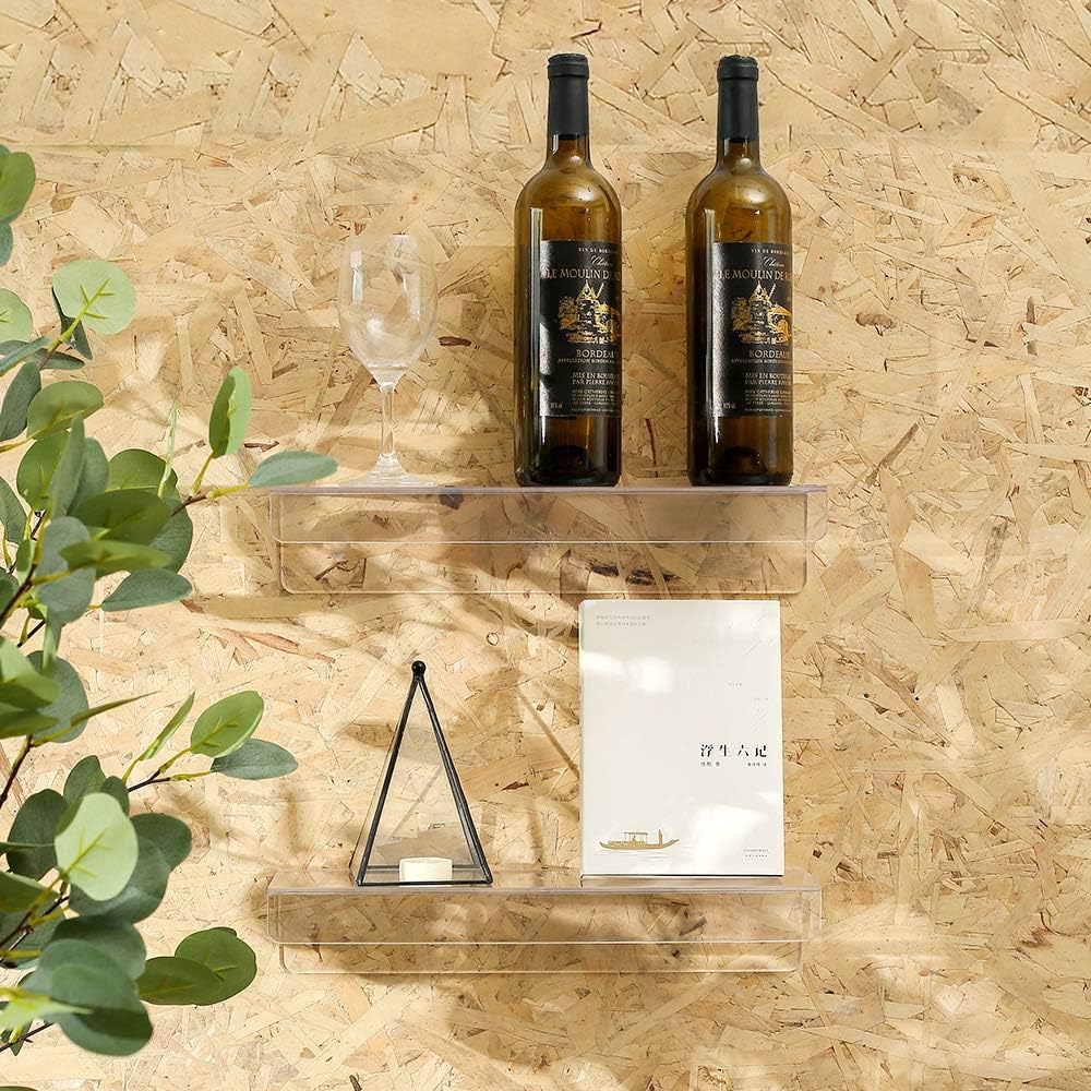 CY craft Clear Acrylic Floating Shelves Display Ledge, 5 MM Thick Wall Mounted Storage Shelf for Kitchen/Bathroom/Office