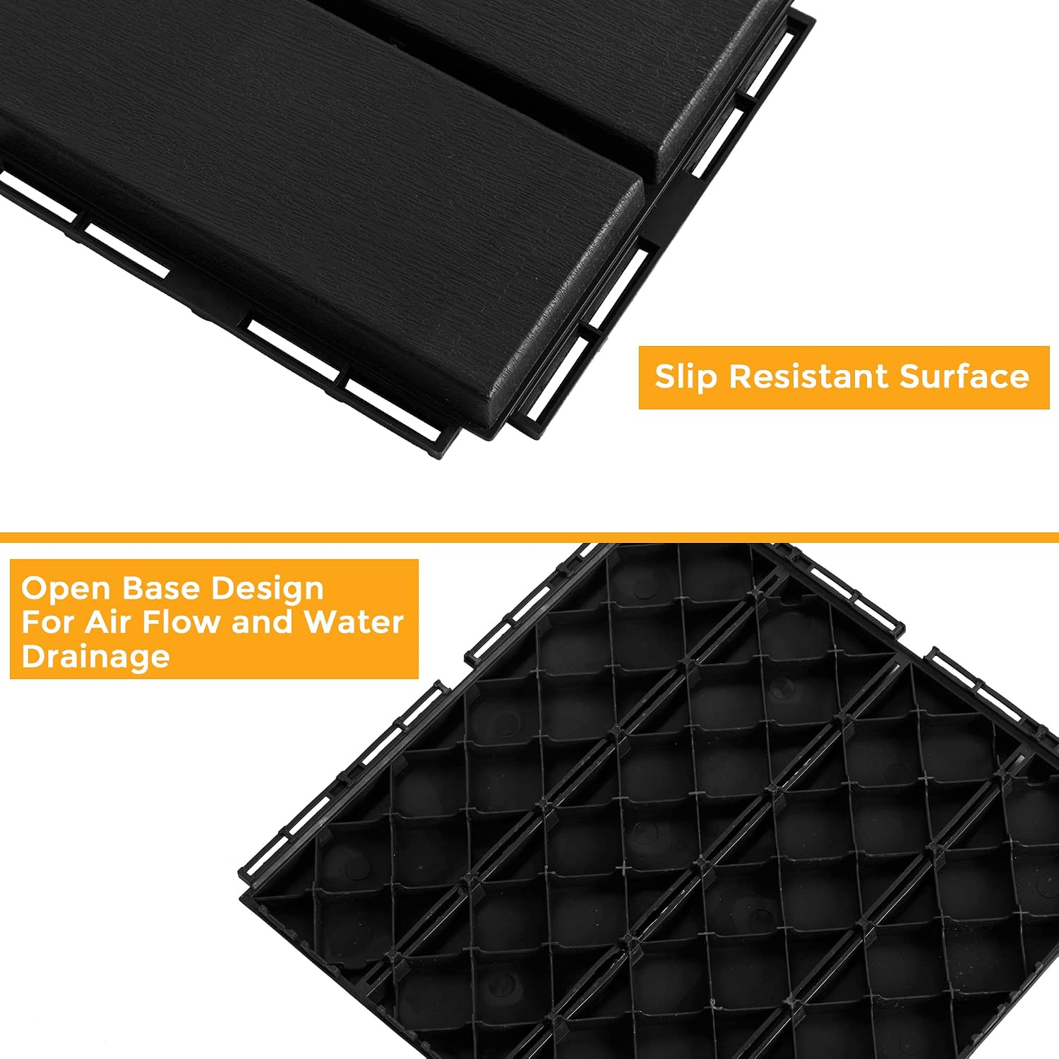 ASTEROUTDOOR Interlocking Deck Tiles Plastic Waterproof Outdoor Flooring 12" x 12" for Patio Garden Deck Poolside Indoor Outdoor, 10 pcs, Gray