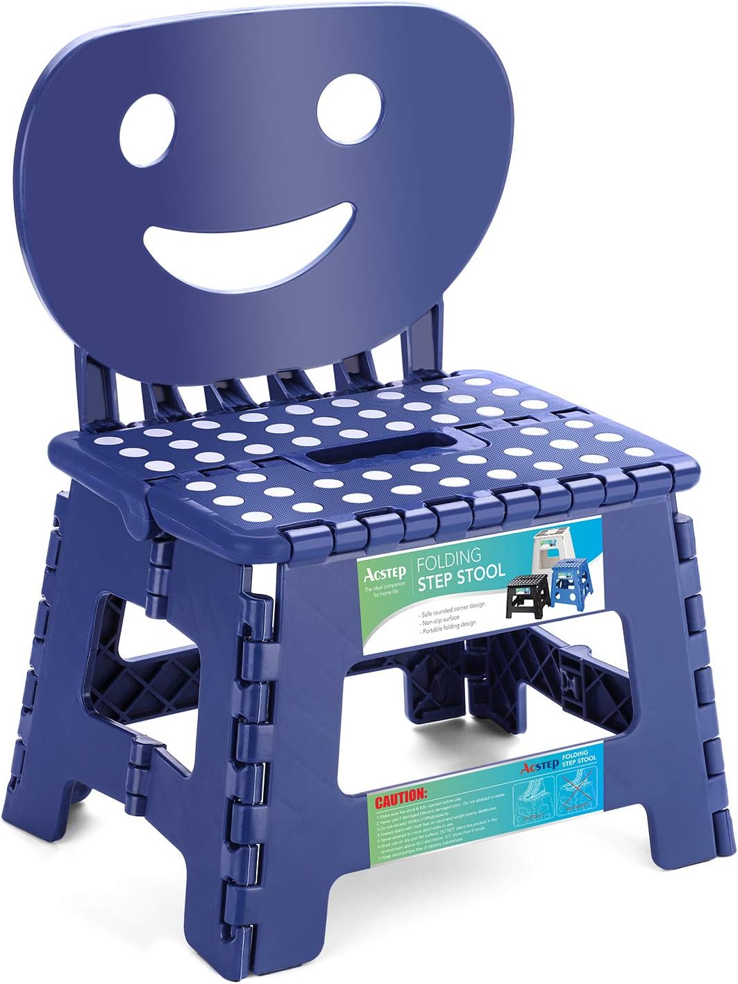 11 Inch Folding Step Stool for Kids, Non-Slip Foldable Stools, Black | Heavy Duty Collapsible Foot Stool, Lightweight with Built-in Handle, Holds 300 lb for Adults Kitchen Bathroom Bedroom Outdoor