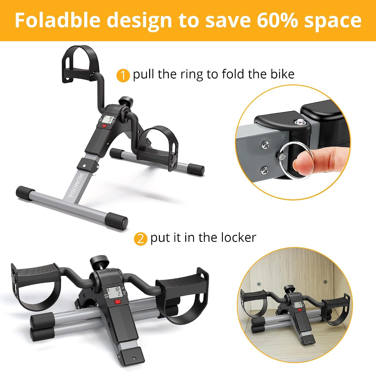 Pedal Exerciser Desk Exercise Bike Leg and Arm Exercise Bike with LCD Monitor Foldable and Porable (Black/Grey)