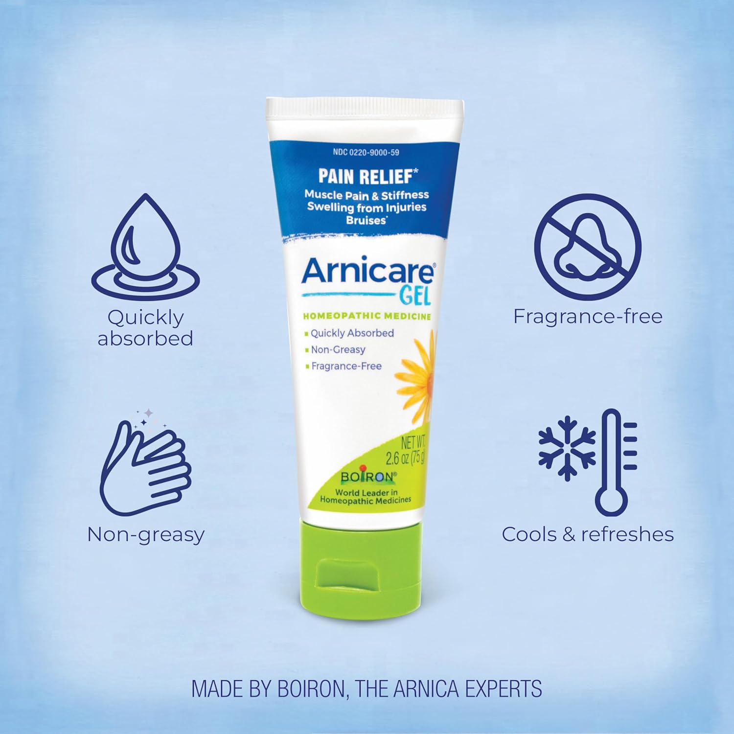 Boiron Arnicare Gel for Joint Pain, Muscle Pain, Swelling, Soreness, and Stiffness - Non-greasy and Fragrance-Free - 2.6 oz