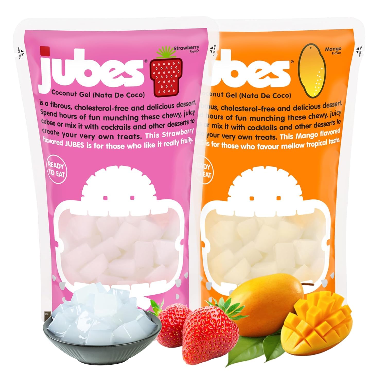 Jubes Pandan Nata De Coco Jelly Cubes (12.7 oz, Pack of 3) - Pandan Coconut Jelly Cubes for Sago - Coconut Gel in Syrup Toppings for Fruit Tea, Boba, Bubble Tea, Drinks, Desserts Yogurt, Ice Cream, Beverage