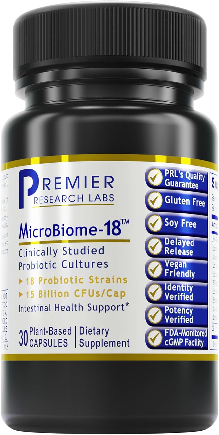 Premier Research Labs MicroBiome-18 - Probiotics for Digestive Health, Probiotics with Lactobacillus Acidophilus for Women and Men