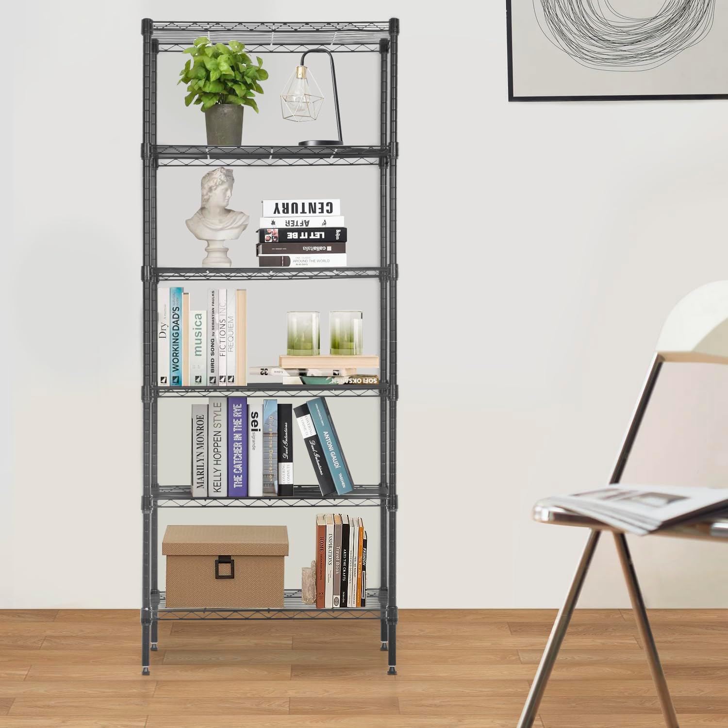 PayLessHere | 6-Tier Wire Shelf with Wheels | 45"x18"x82" | Black