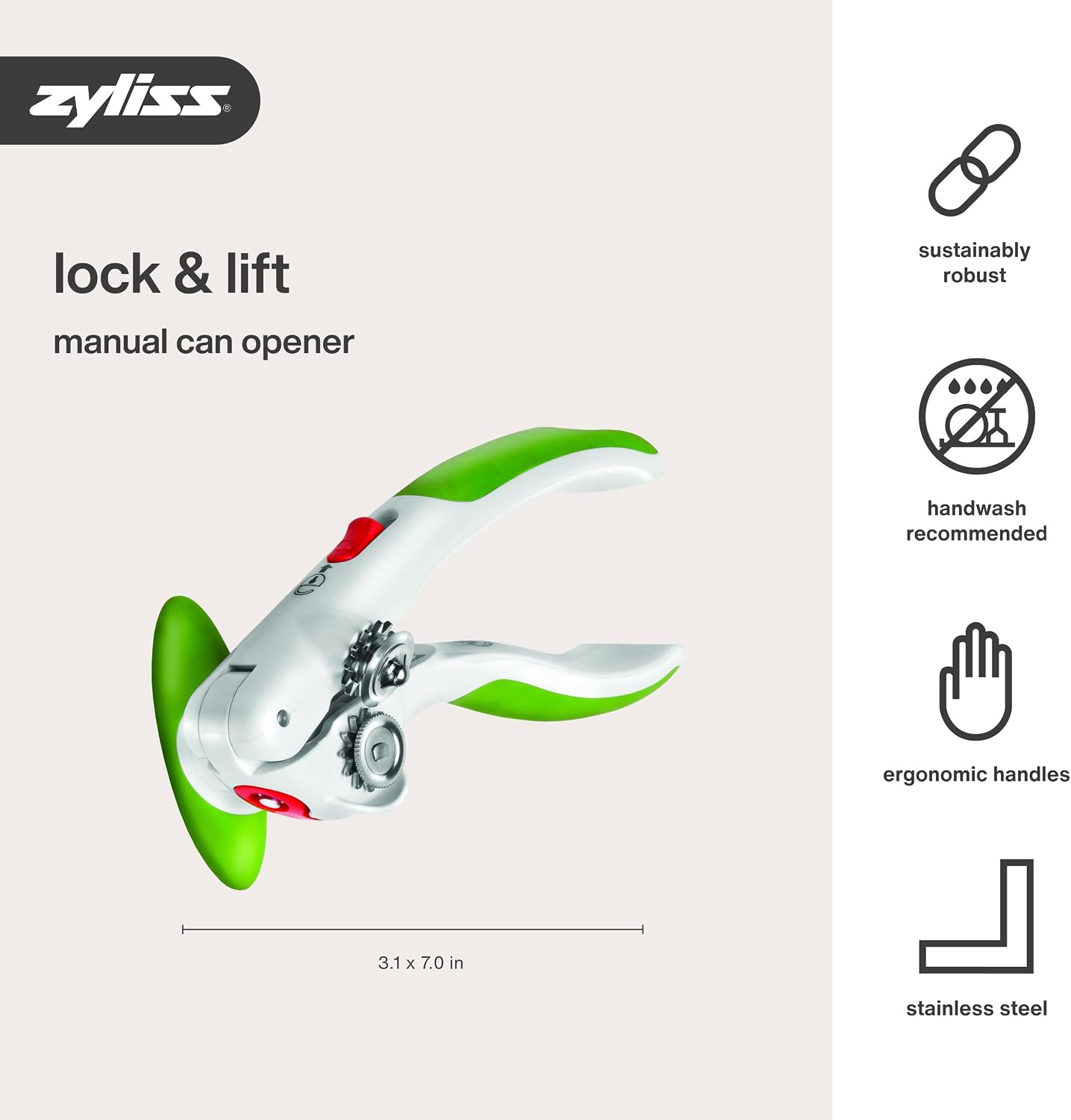 Zyliss Lock N' Lift Can Opener with Lid Lifter Magnet - Manual Opener with Locking Mechanism - Easy-to-Turn - Magnetic Can Opener - White/Gray