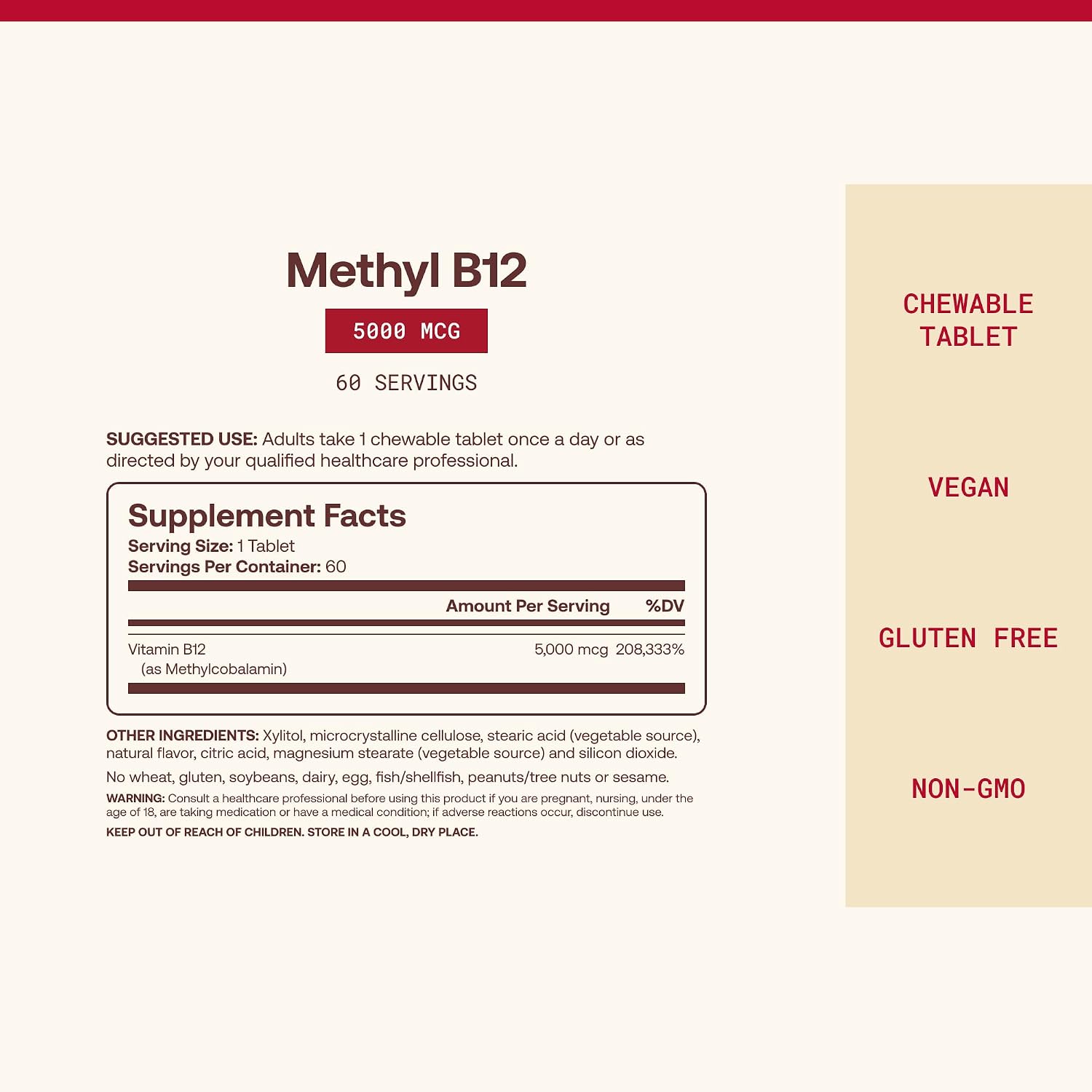 Jarrow Formulas Methyl Vitamin B12 5000 mcg - 60 Chewable Tablets, Naturally Fruit Flavored- Bioactive B12 Vitamin - Supports Cellular Energy Production, Brain Health & Metabolism - 60 Servings | Fruit Flavored, Bioactive B12 Vitamin, Supports Cellular E…