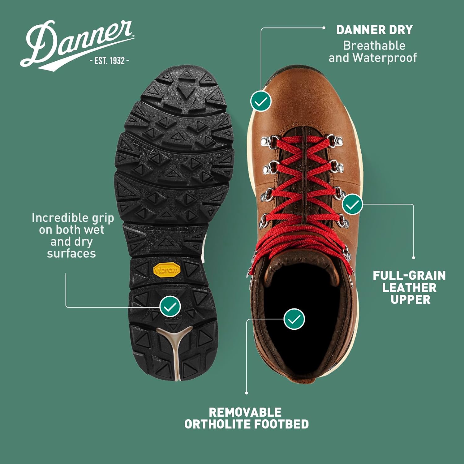 Danner Mountain 600 Hiking Boots for Women - Waterproof, Durable Suede Upper, Breathable Lining, Triple-Density Footbed & Vibram Traction Outsole