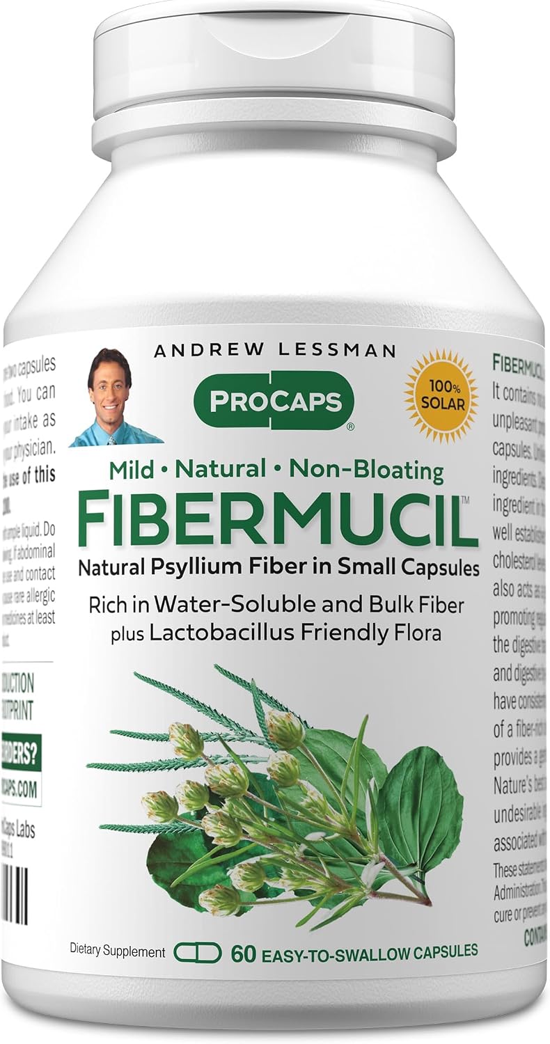Andrew Lessman ProCaps Fibermucil Psyllium Husk Fiber 180 Capsules | Psyllium Husk Powder with Soluble & Insoluble Fiber plus Lactobacillus Sporogenes. No additives. Easy-to-swallow capsules.