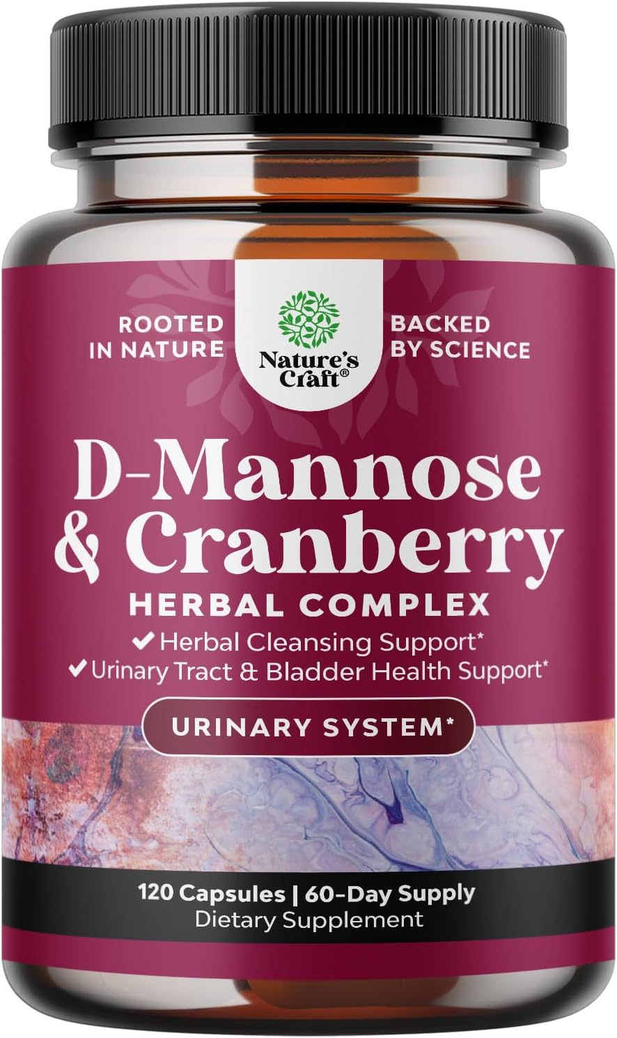 D Mannose with Cranberry Supplement - Potent D Mannose 1000mg Capsules for Kidney Defense Support & Cleanse and Urinary Tract Health for Women & Men