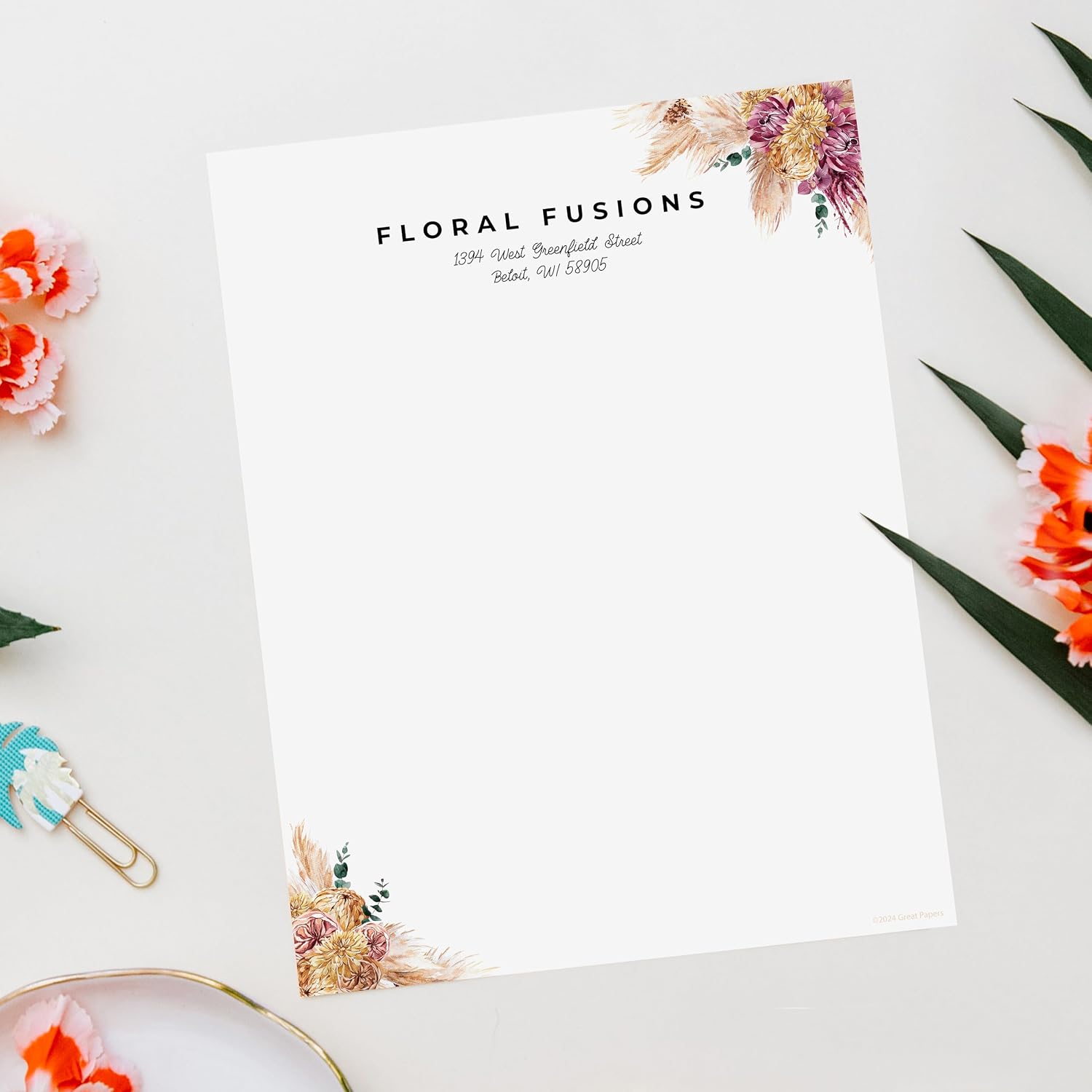 Great Papers! Lush Greenery Letterhead / 80 Floral Sheets 8.5" x 11" Beautiful Watercolor Botanical All Occasion Letter Paper