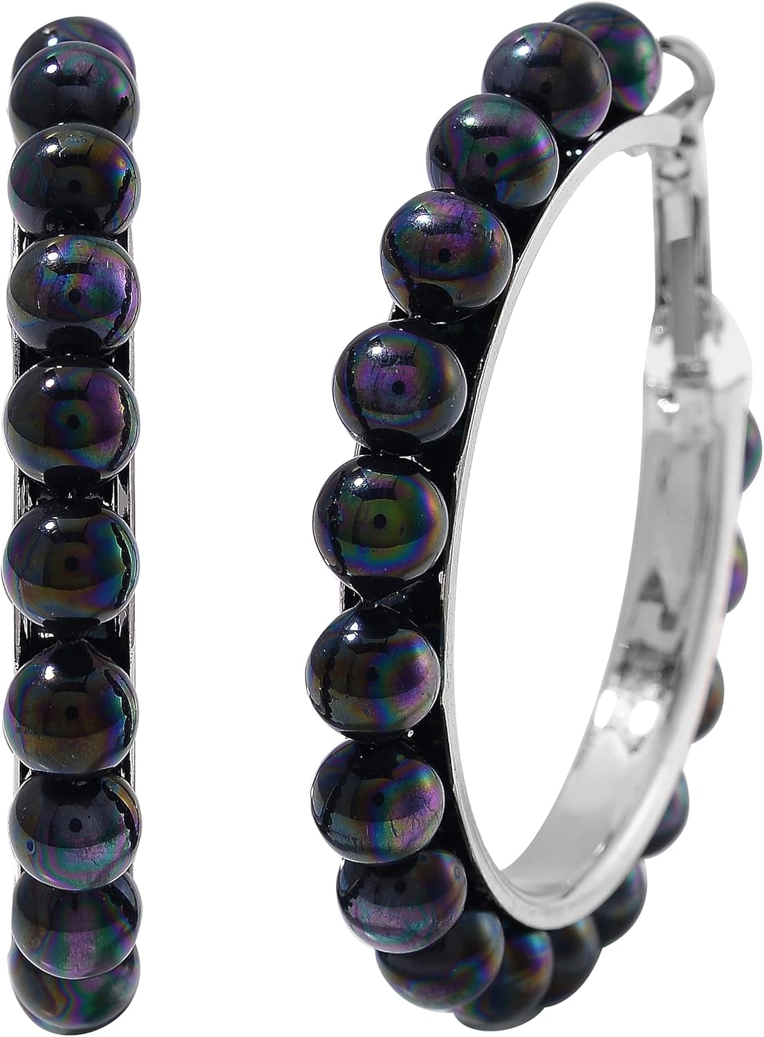 Shop LC Peacock Color Shell Pearl Hoop Earrings in Stainless Steel