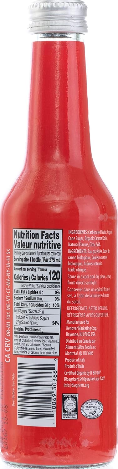 Tuscanini Authentic Organic Cola Soda 9.3oz (6 Pack) Naturally Caffeine Free, Elegant Glass Bottle, Great Tasting, Chemical Free