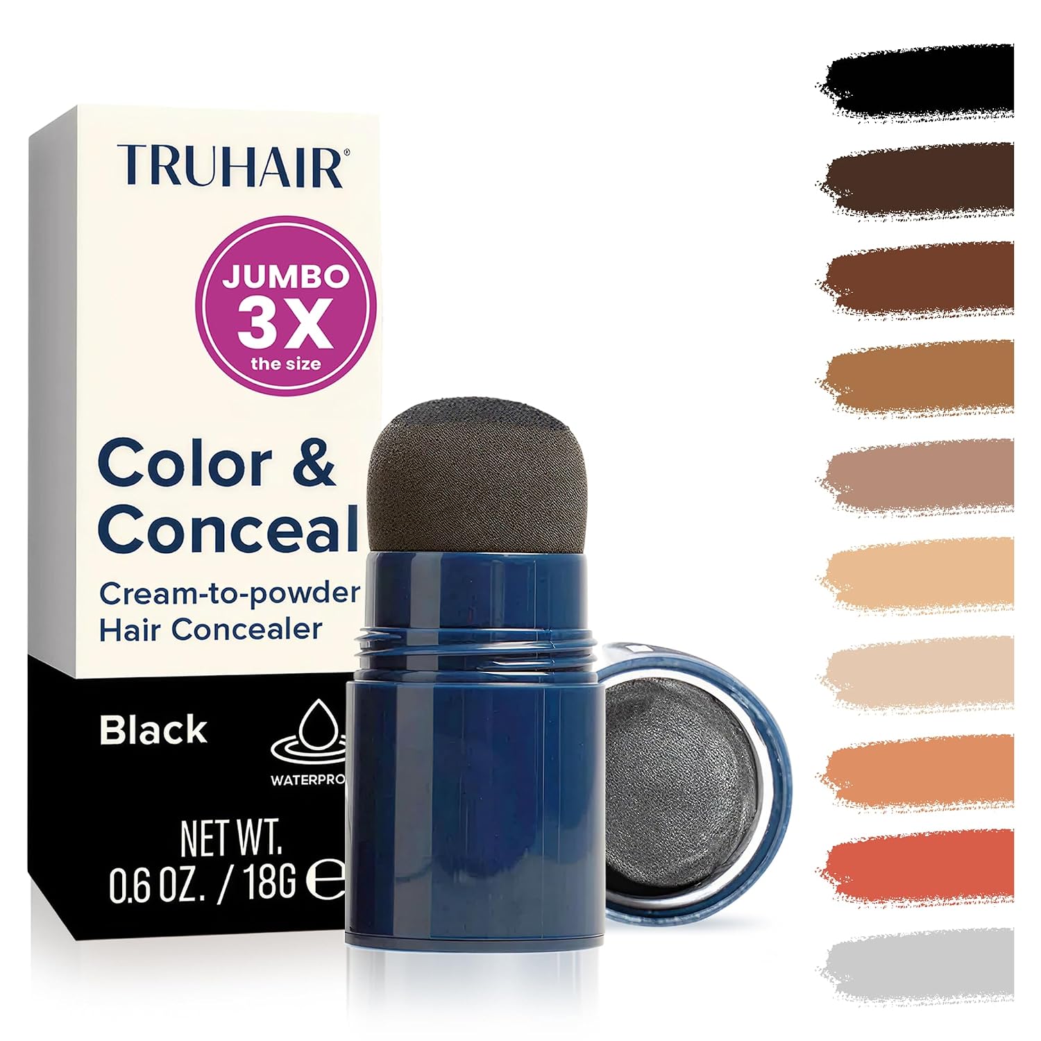TRUHAIR Color & Conceal Waterproof Root Touch Up Hair Color for Gray Hair Coverage - Instant Root Cover Up Hair Powder for Women & Men - Bald Spot