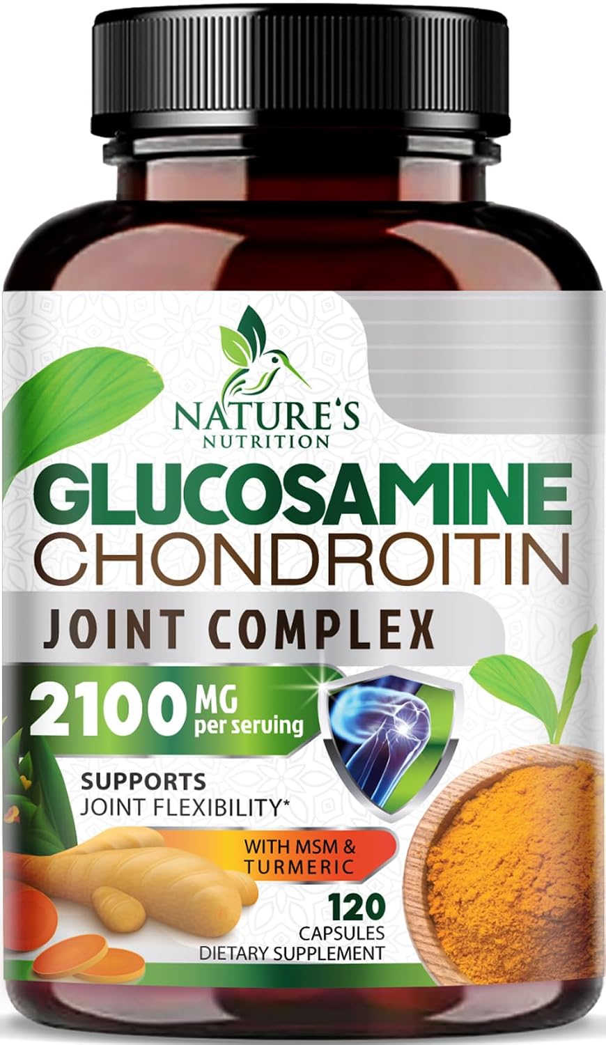 Glucosamine Chondroitin MSM 2100mg - Joint Support Supplement for Joint Mobility & Cartilage Support For Men and Women - Glucosamine Supplements with Turmeric & Boswellia, USA Bottled - 120 Capsules