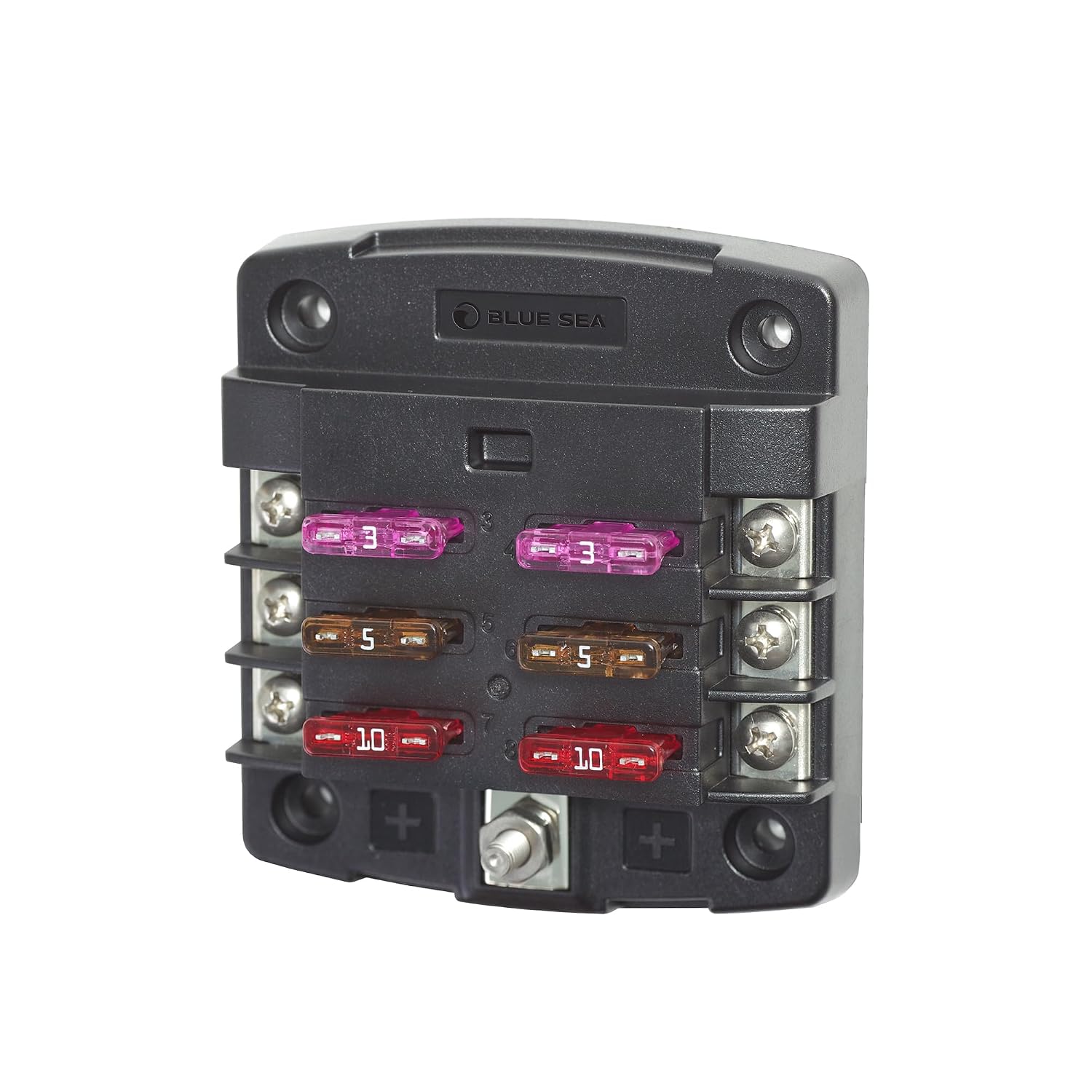 Blue Sea Systems ST Blade Fuse Block 6 Way Circuits with Negative Bus and Cover, 100 Amps, 5025