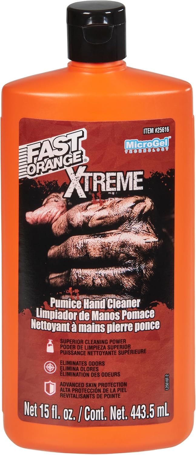 Fast Orange 25108 Pumice Lotion, Heavy Duty Hand Cleaner, Natural Citrus Scent, Waterless Cleaner For Mechanics, Strong Grease Fighter, 7.5 oz