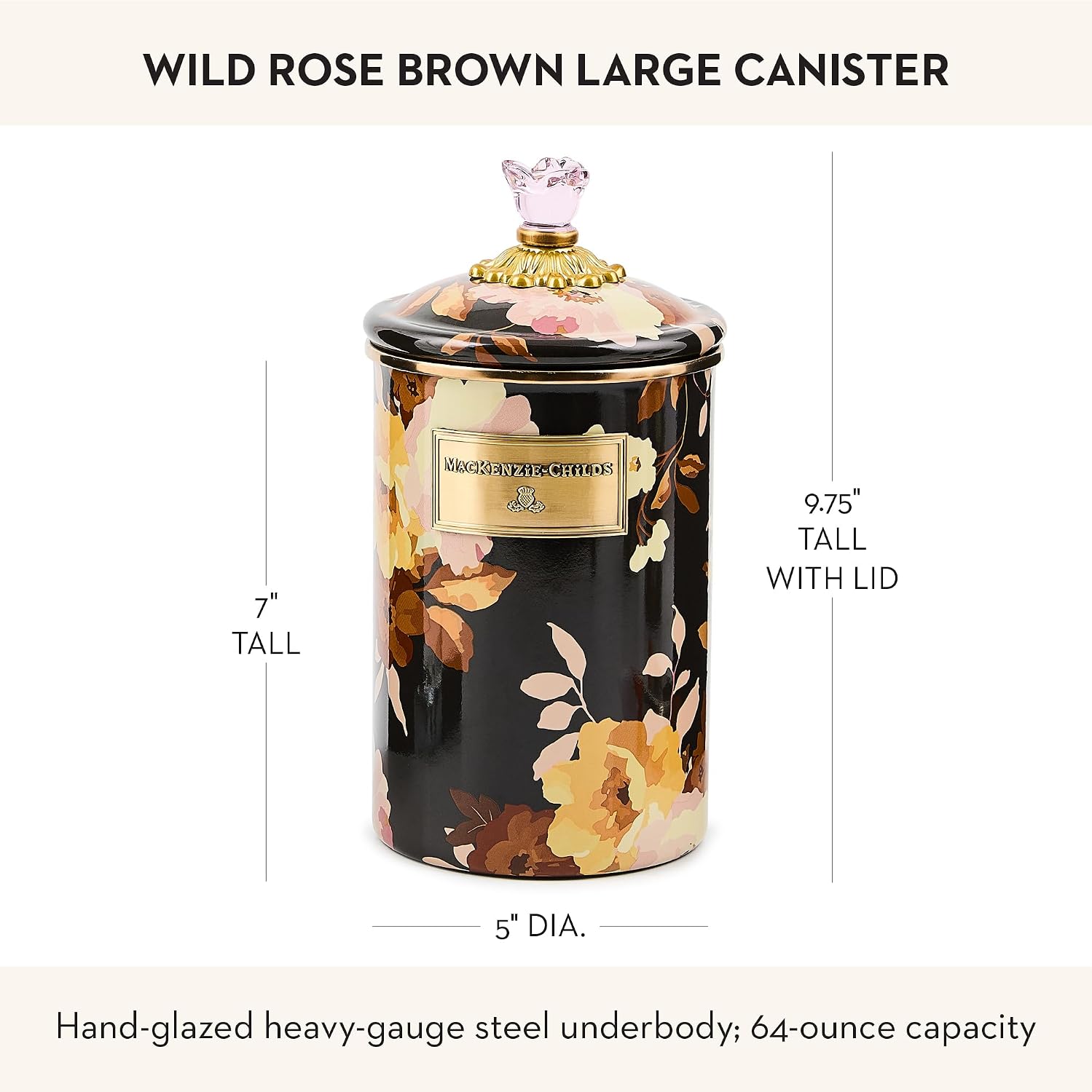 MACKENZIE-CHILDS Enamel Canister, Large, White Butterfly Garden | Hand-applied design, made from enameled steel, versatile kitchen storage container for flour and sugar, 64-ounce capacity