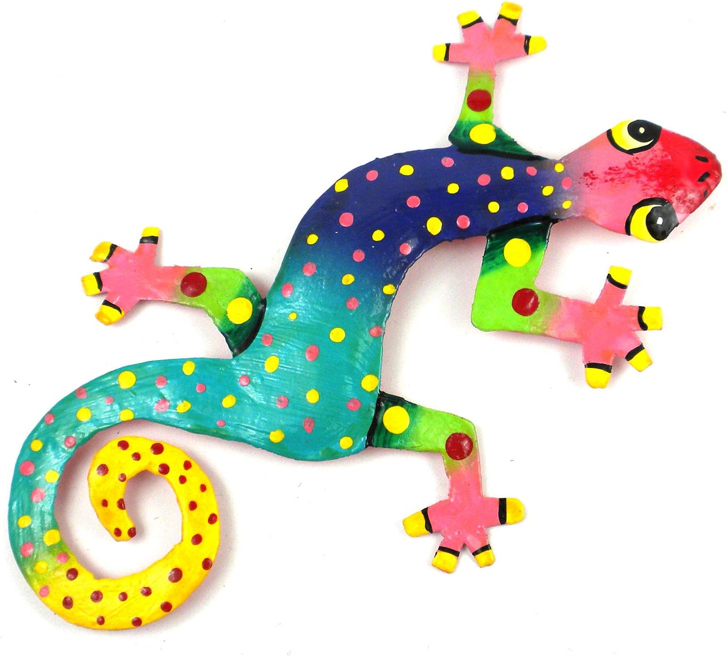 Global Crafts 8" Painted Gecko Recycled Haitian Metal Wall Art Blue Green, Florida