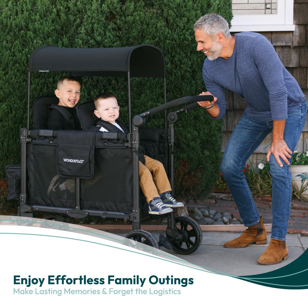 WonderFold W2 Stroller Wagon, Steel Frame, 2 Seater, Black