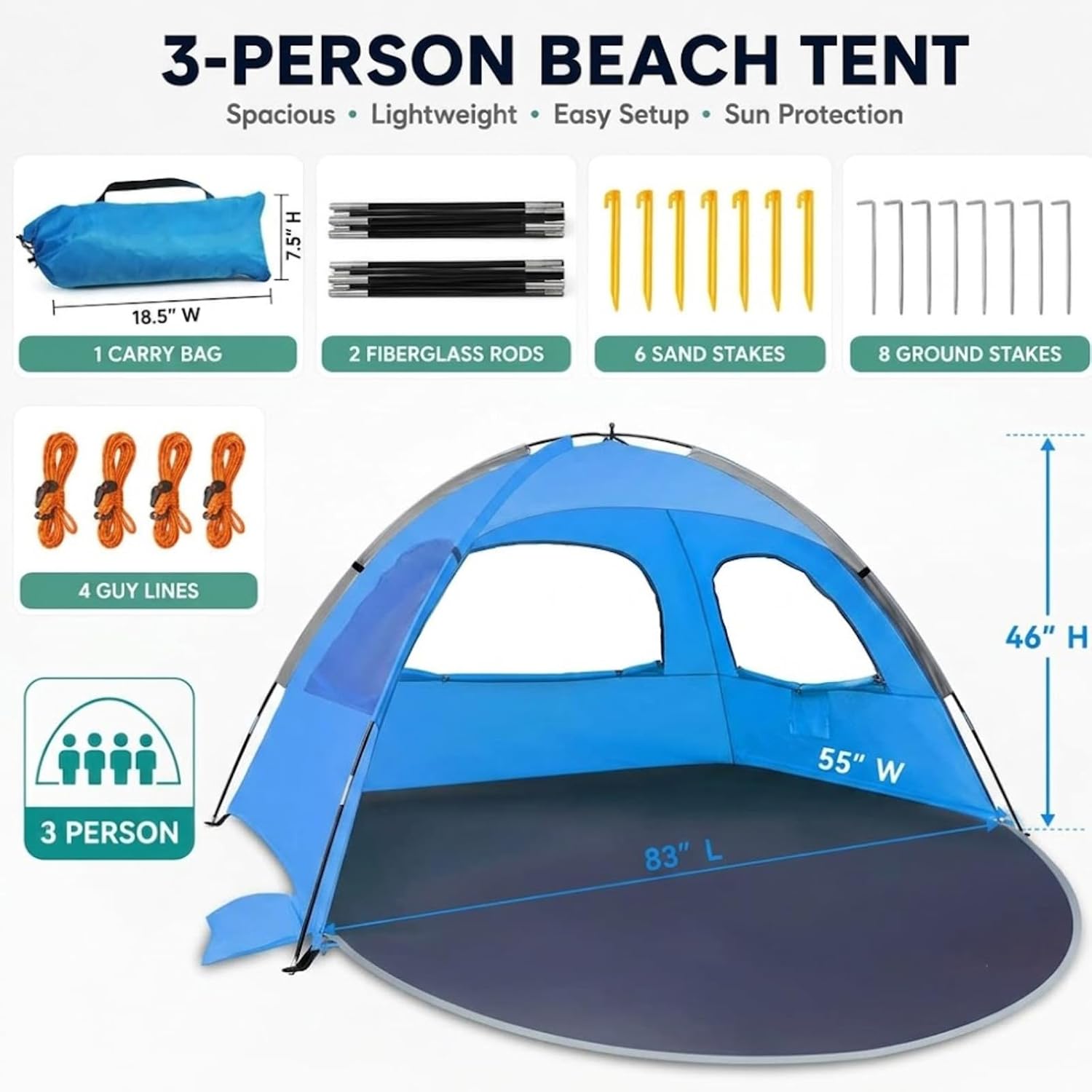 NXONE Beach Tent Sun Shelter, UPF 50+ UV Protection, Easy Setup