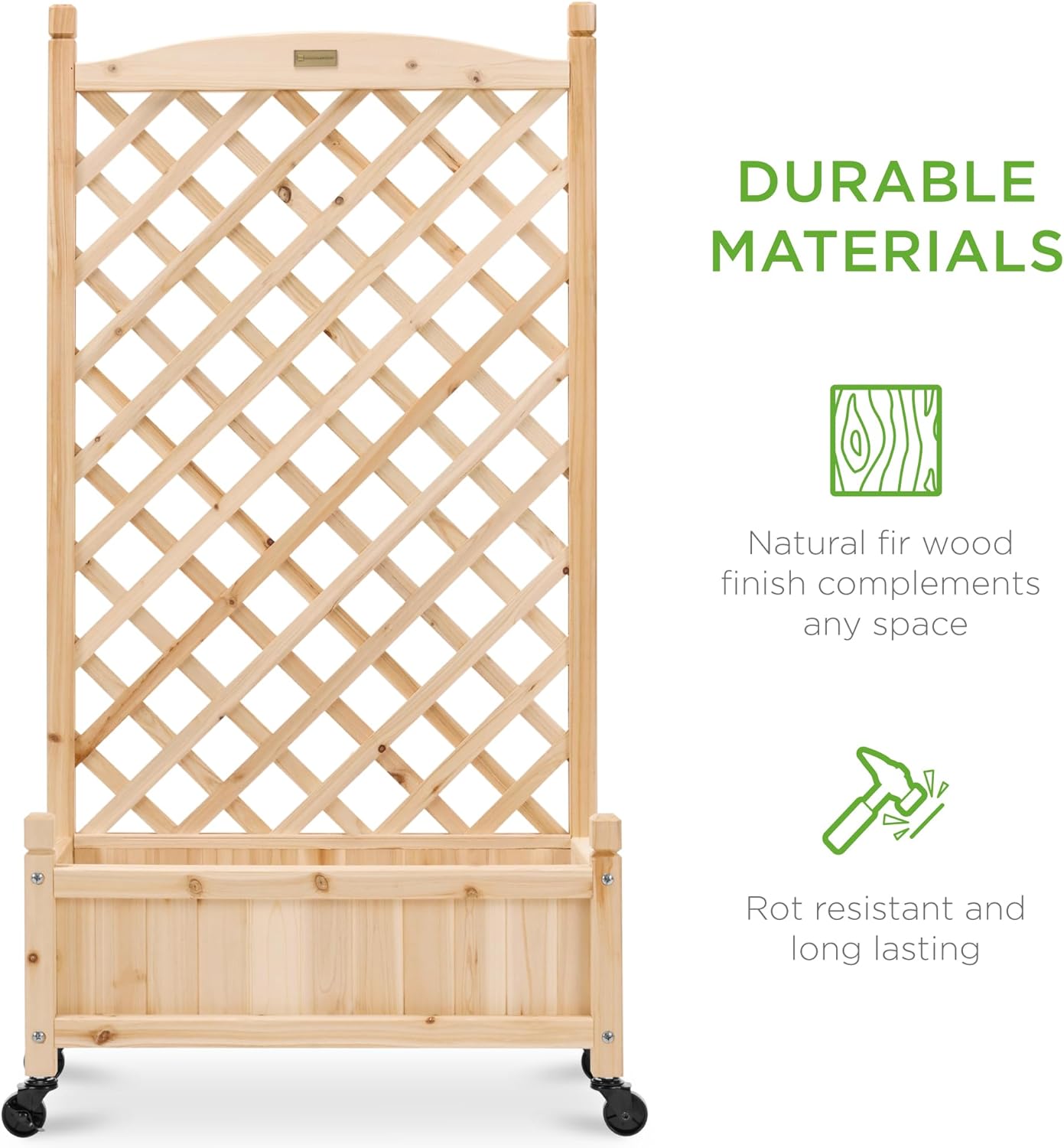 Best Choice Products Set of 2 48in Wood Planter Box & Diamond Lattice Trellis, Mobile Outdoor Raised Garden Bed for Climbing Plants w/Drainage Holes