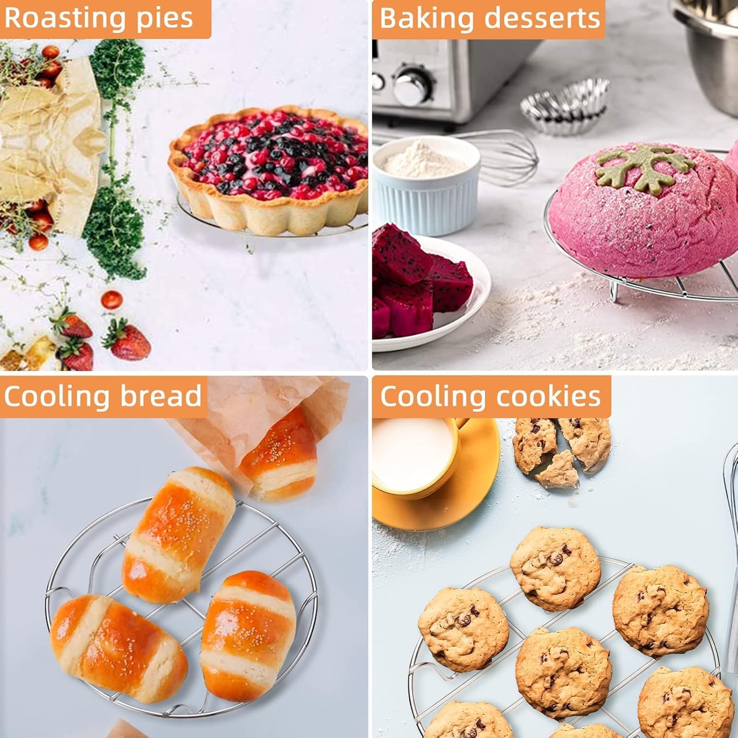 8 Inch Cooking Rack Round 304 Stainless Steel Cooling Racks Baking and Cooling Steaming Rack w Stand Cookware for Air Fryer Pressure Cooker Canning 2Pcs