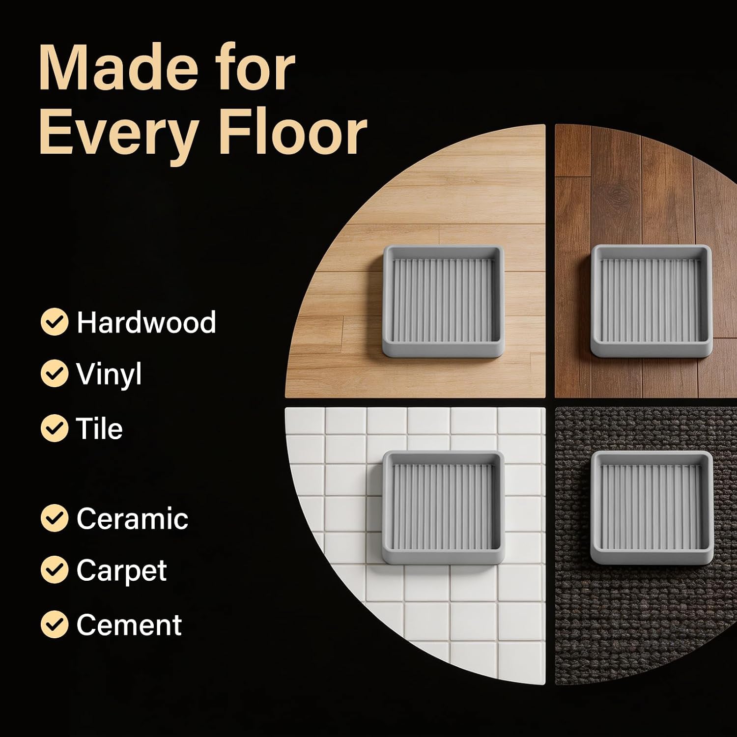 Yelanon Furniture Coasters 8 Pcs 3" Square Brown Caster Cups for Hardwood