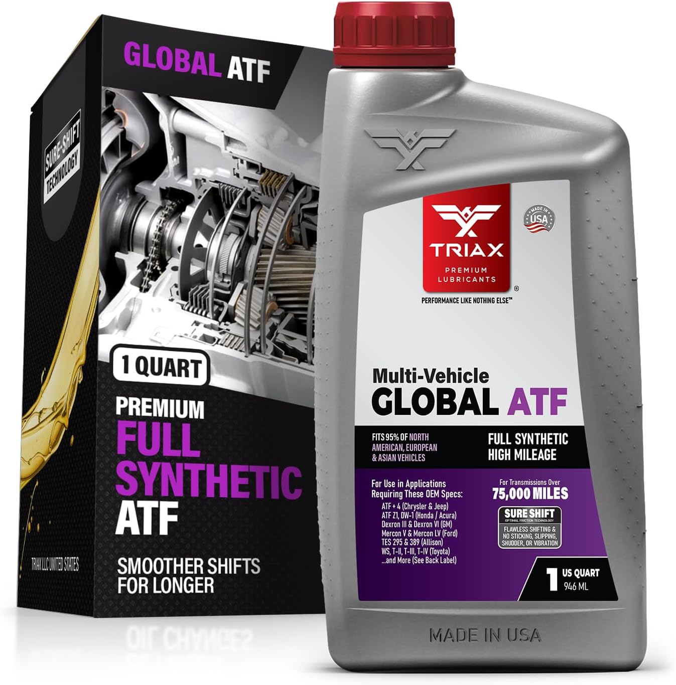 TRIAX Multi-Vehicle Global ATF Full Synthetic | Compatible with Honda DW-1, Dexron III & VI, Mercon V, Nissan Matic, ATF +4, TES 295 & More | OEM Grade Automatic Transmission Fluid (1 Quart)