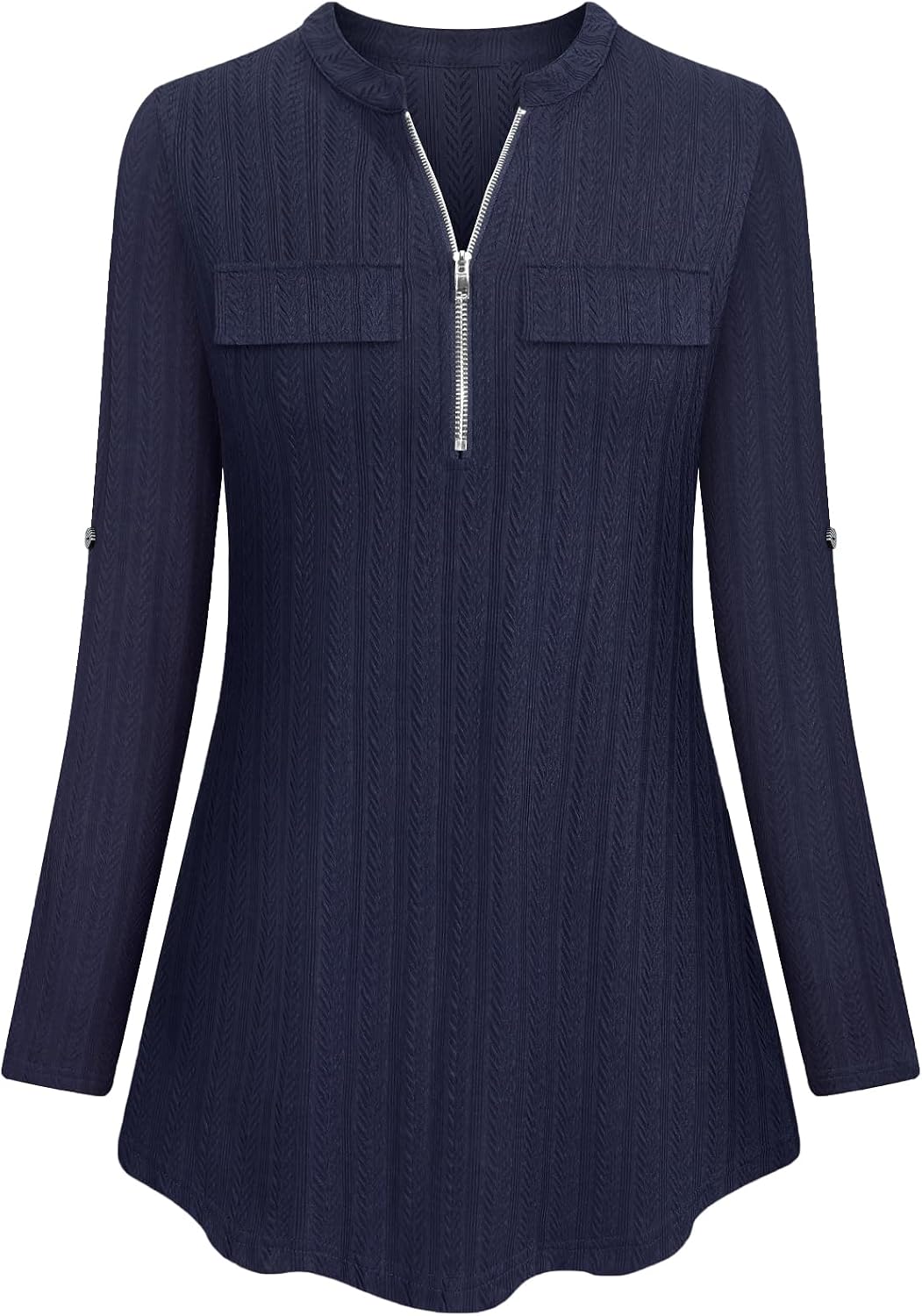 Tanst Sky Womens Casual Long Sleeve Zipped V Neck Plaid Tunic Blouses