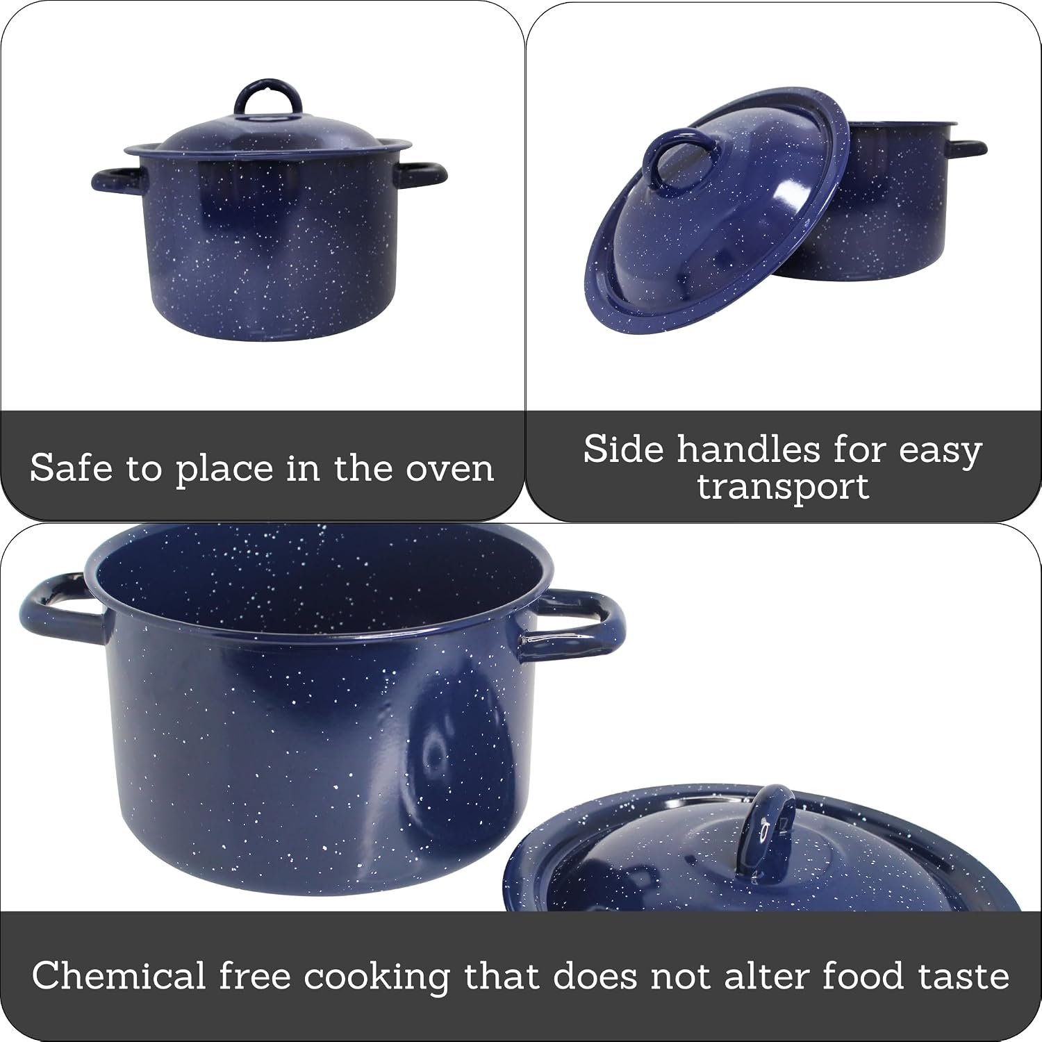 IMUSA USA C20666-1062810W Speckled Enamel Stock Pot with Lid, 4 Quart, Blue | Speckled Enamel Finish, Durable Steel Construction, Ideal for Soups and Stews, Great for Everyday Family Meals