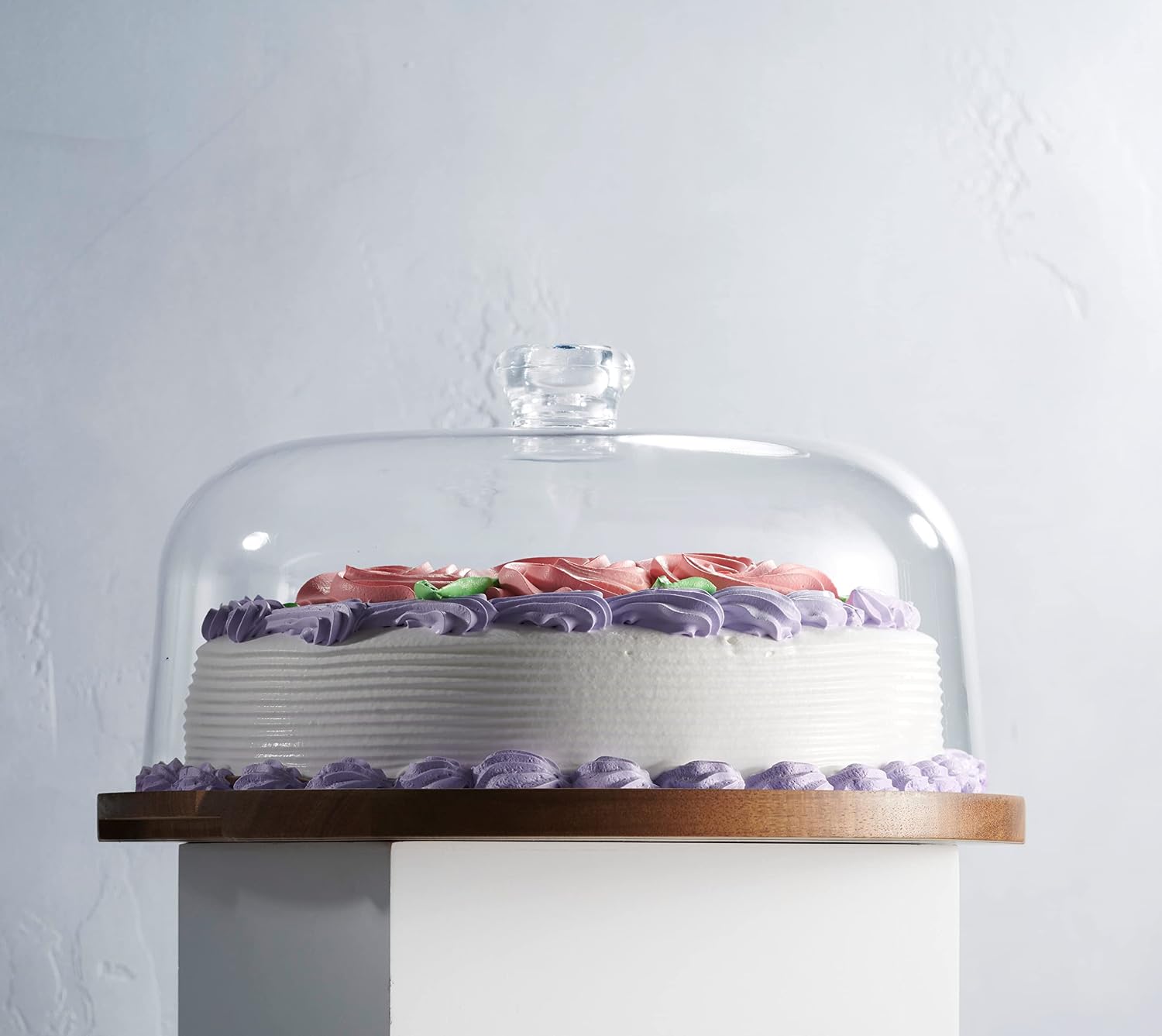 Godinger Cake Stand, Cake Plate Server Platter with Dome, Acacia Wood and Shaterproof Acrylic Lid