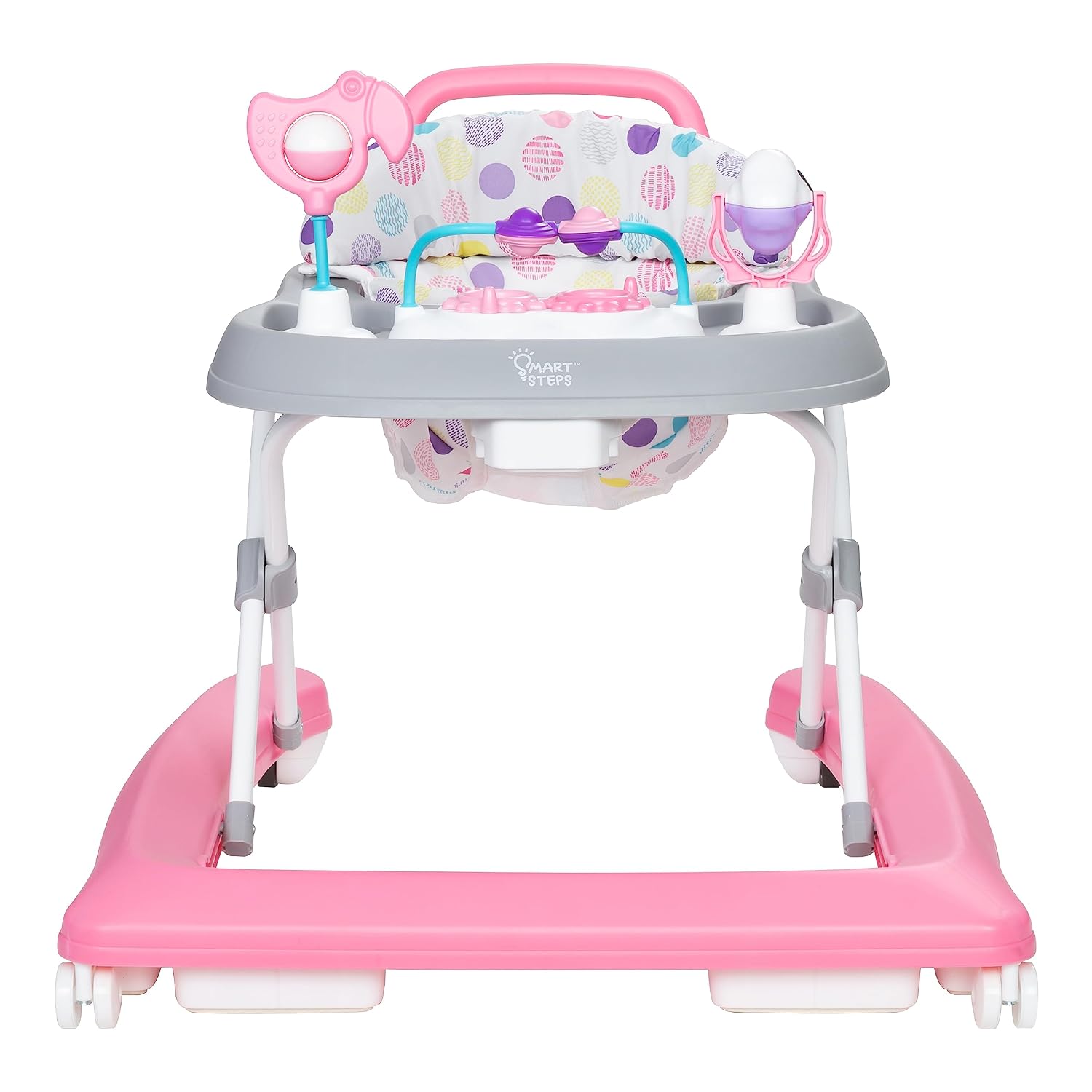 Smart Steps Trend Activity Walker with Removeable Toy Bar, Multi-Directional Front Wheels, Tray, Adjustable Height and Flat Fold Frame for Storage, Ages 6 Months +, Emily Pink