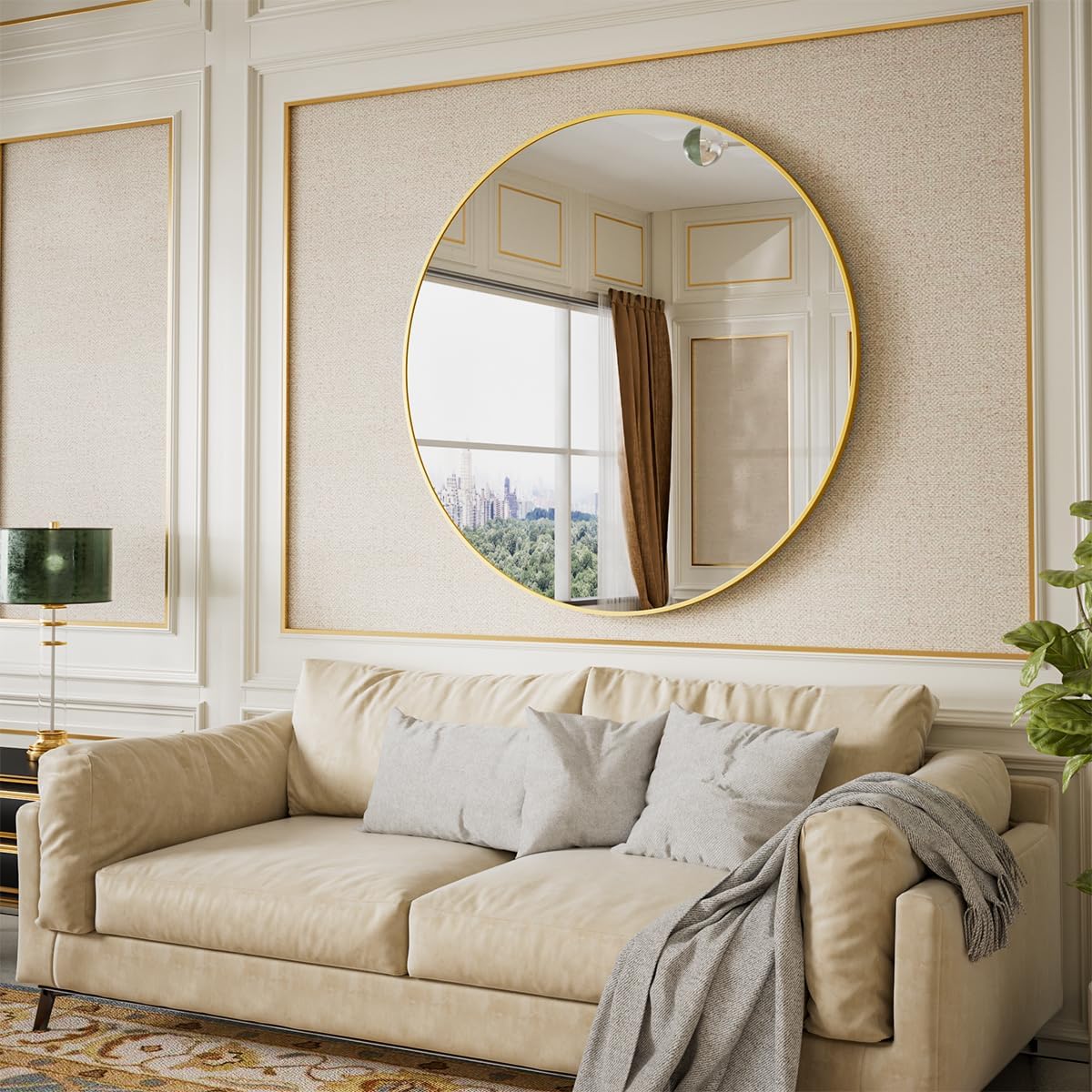 BEAUTYPEAK 24 Inch Round Mirror, Metal Frame Circle Mirror, White