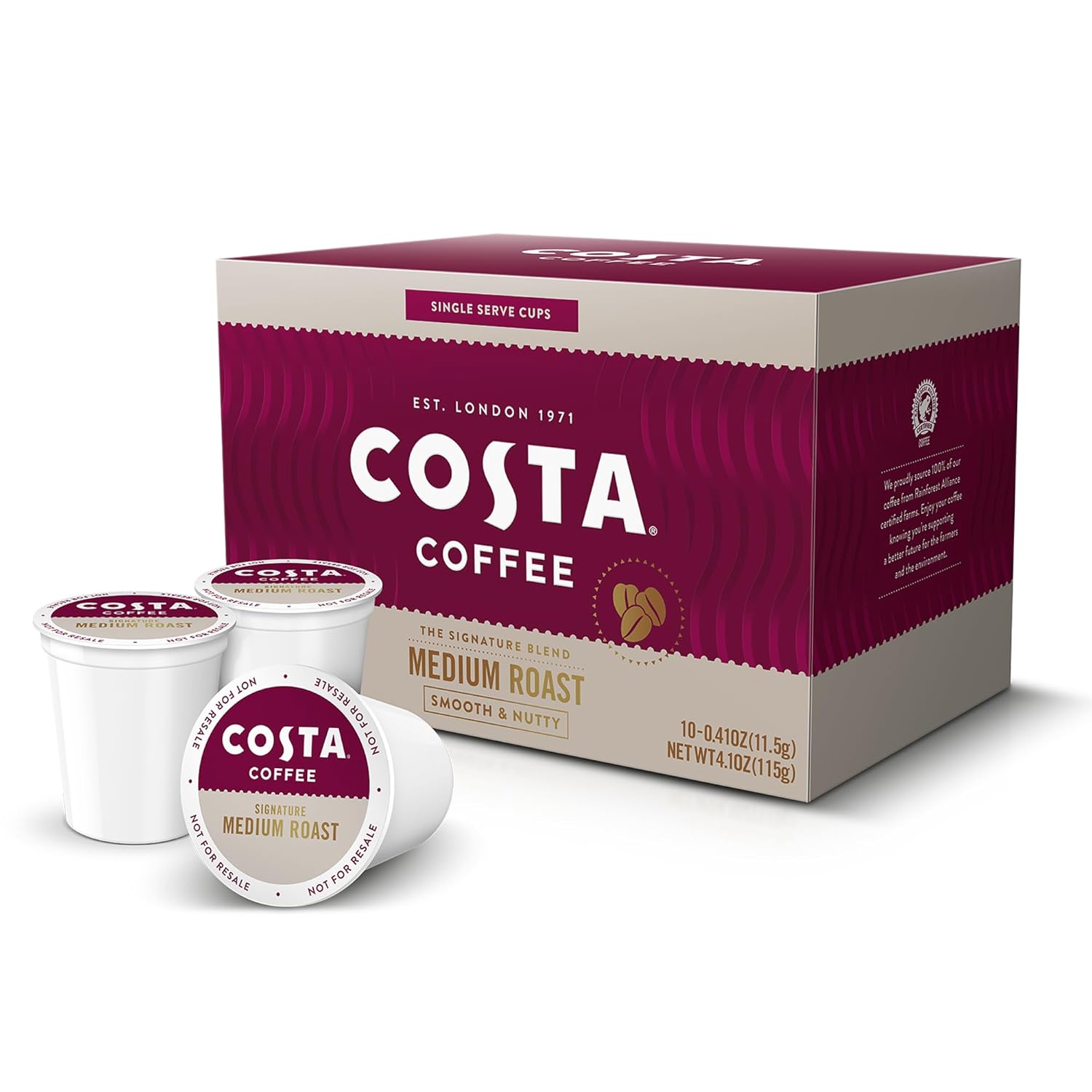 Costa Coffee Pods Medium Roast, Signature Blend, 10 Count