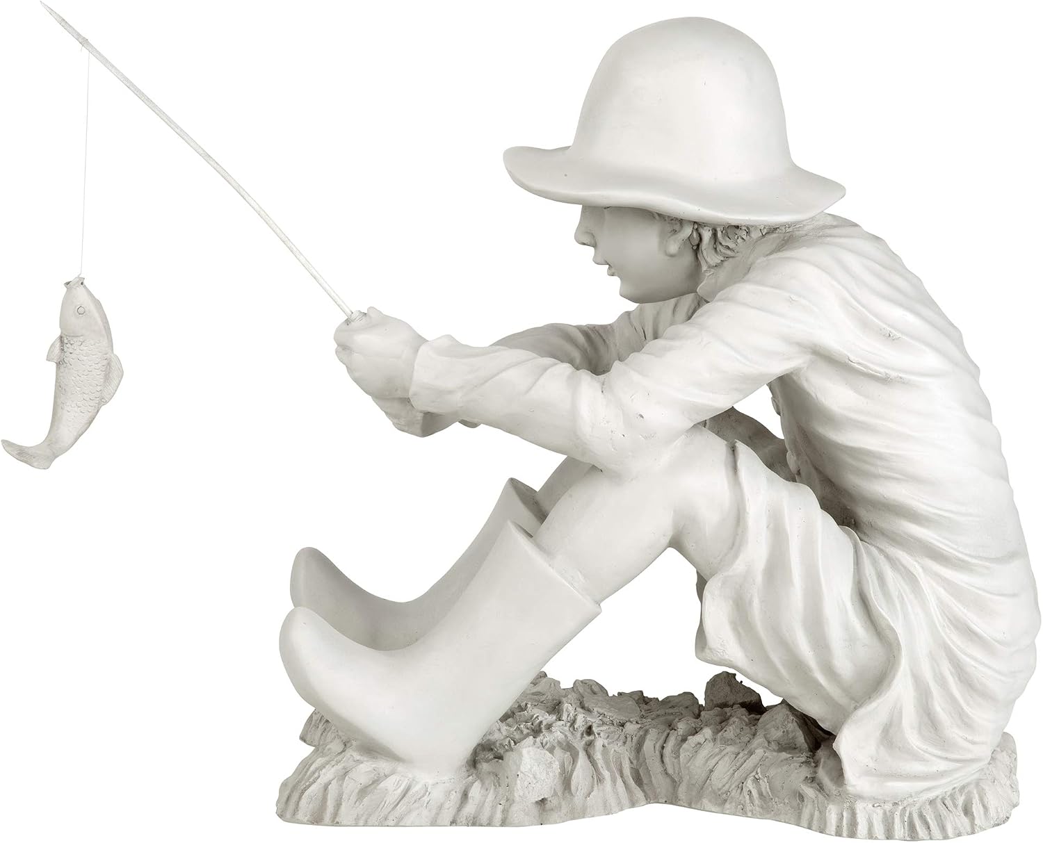 Design Toscano Frederic the Little Fisherman of Avignon Boy Fishing Garden Statue, 15 Inch Tall, Cast Stone Resin, Two Tone Stone Finish