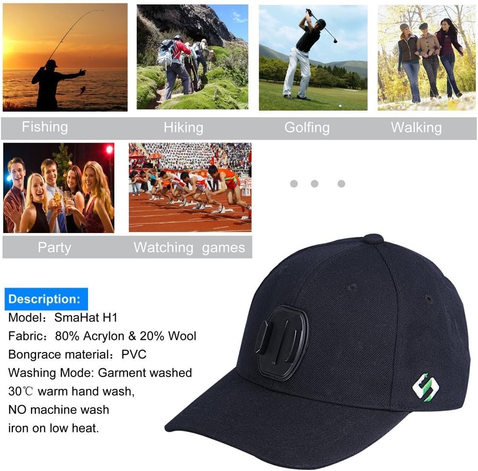 Smatree Baseball Hat with Quick Release Buckle Mount Compatible for GoPro 5 Session Hero 10/9/8/7/6/5/4/3 Plus/3/2/1/DJI OSMO Action Cameras (L