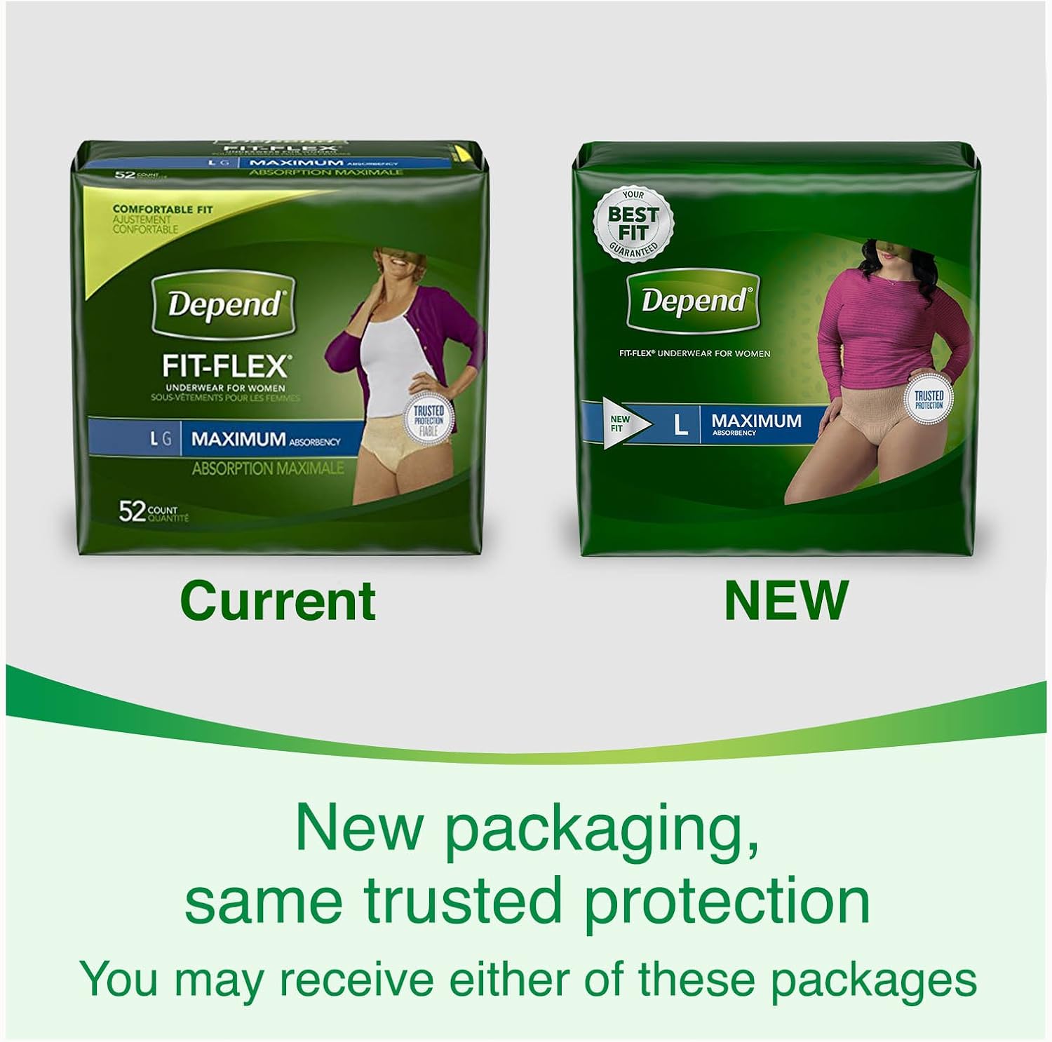 Depend FIT-FLEX Incontinence Underwear for Women, Disposable, Maximum Absorbency, Large, Blush, 52 Count (2 Packs of 26) (Packaging May Vary)