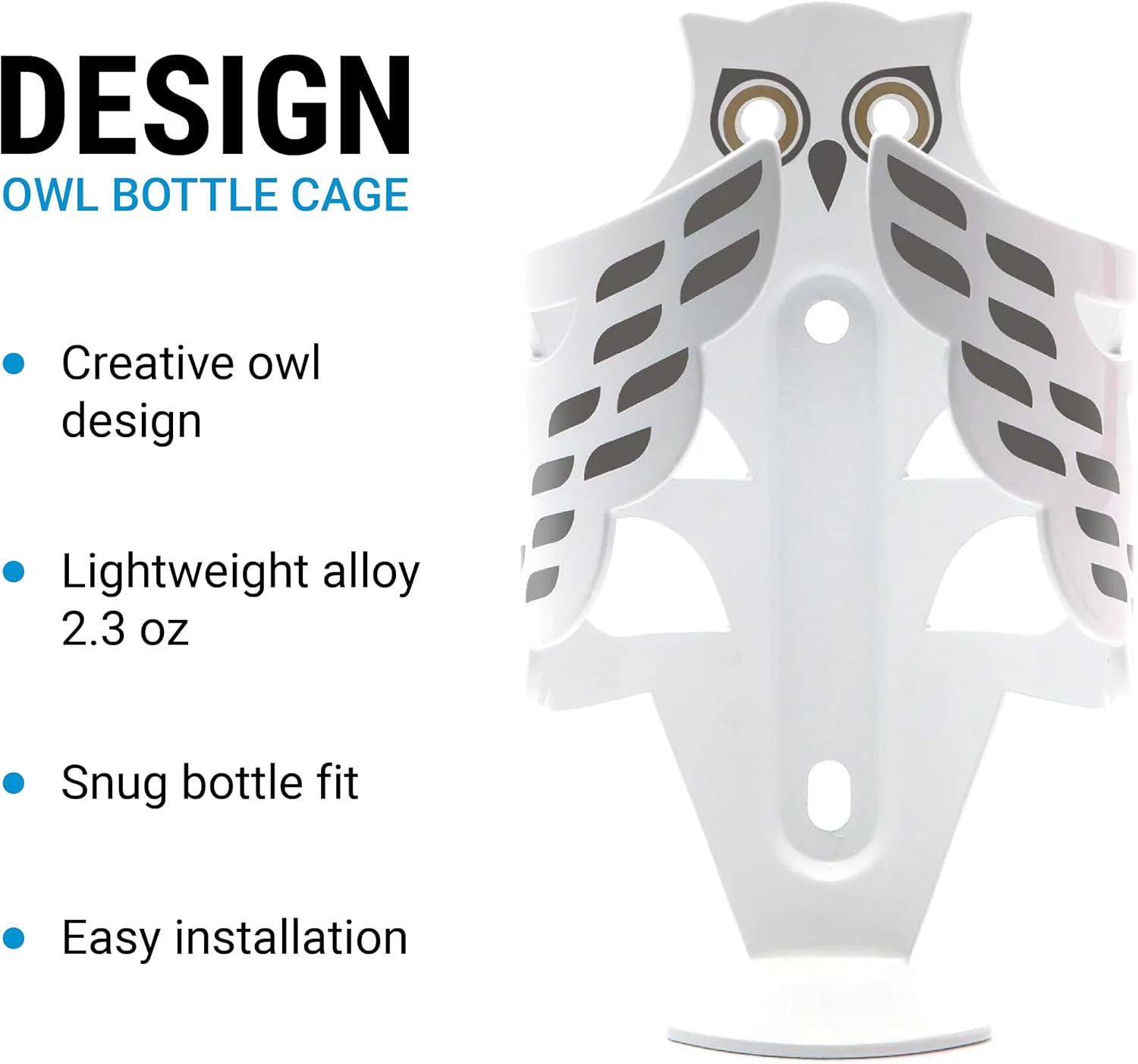 Portland Design Works Water Bottle Cage - Lightweight Water Bottle Holder for Bikes, Owl Cage, Black/Gold