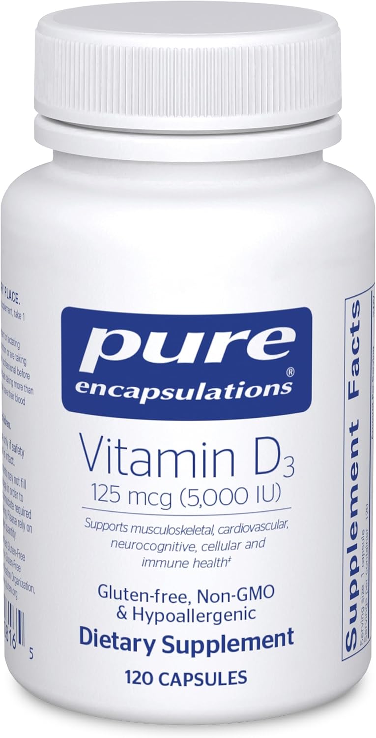 Pure Encapsulations Vitamin D3 125 mcg (5,000 IU) - Supplement to Support Bone, Joint, Breast, Heart, Colon, and Immune Health* - with Vitamin D - 120 Capsules | Supplement to Support Bone, Joint, Breast, Heart, Colon, and Immune Health*, with Vitamin D